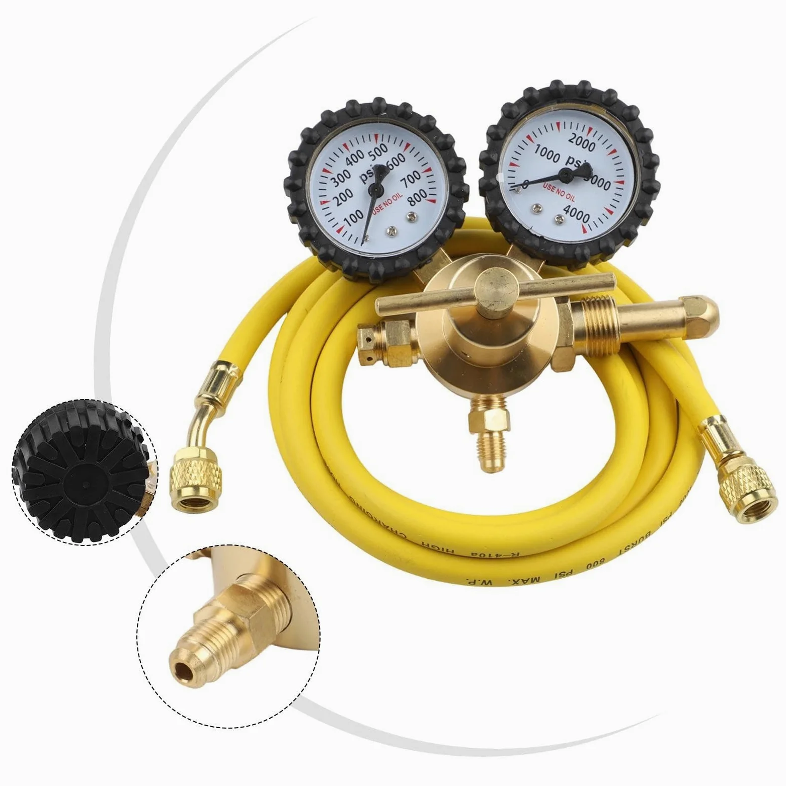 Regulador de nitrógeno de latón de alta presión G5/8 y CGA580 con manguera de 2 m, entrada de 1 a 200 bar, salida de 1 a 60 bar, flujo de 25 m3/h para uso en laboratorio industrial