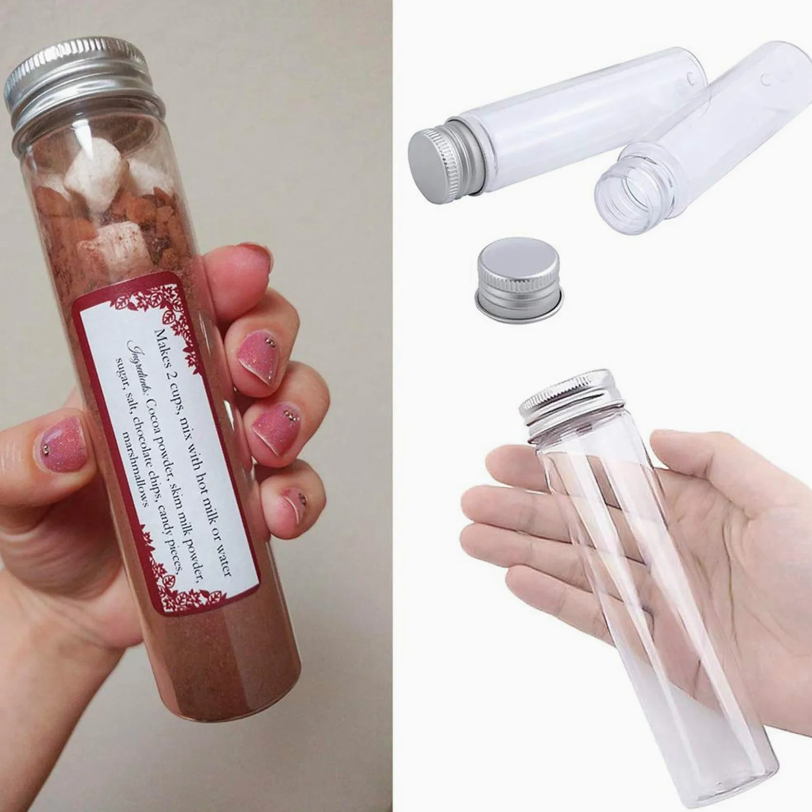 Tubo de Ensayo de Plástico de 90 Piezas de 110 Ml, Tubos de Ensayo Planos Transparentes, Tubos de Ensayo de Plástico con Tapas de Rosca para Dulces, Frijoles, Decoración de Fiesta