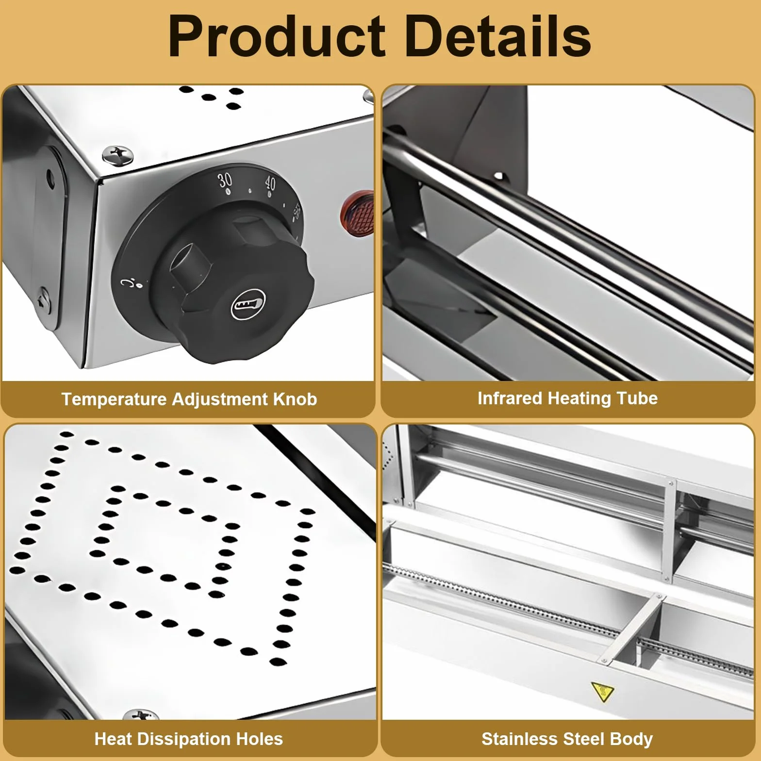 Lampara de Calor Cocina Acero Inoxidable Colgante Temperatura Ajustable 60cm 2 Piezas