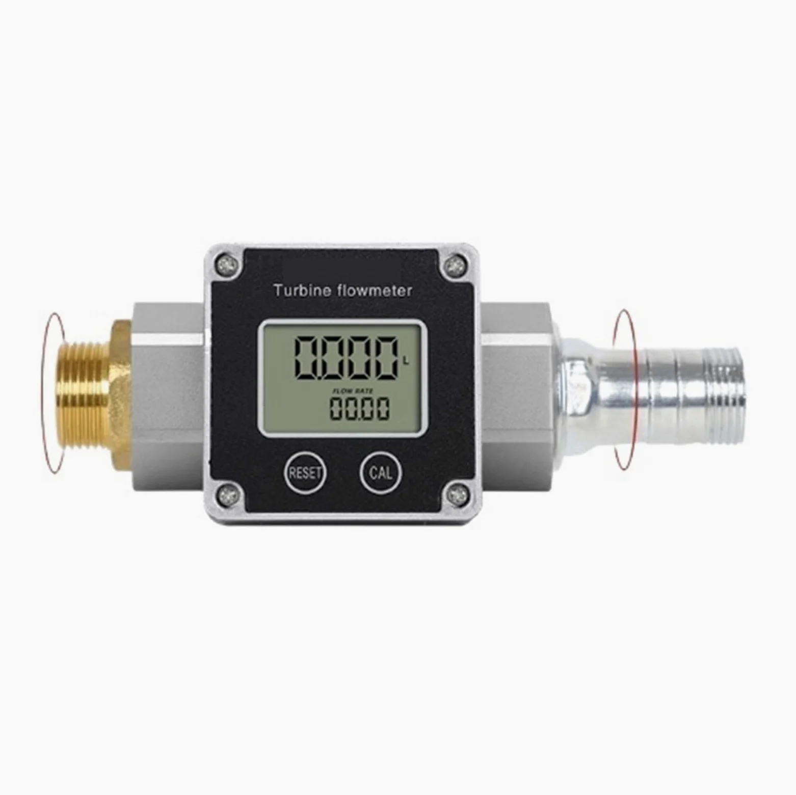 Medidor de caudal de líquido de alta precisión de acero inoxidable con rosca externa de 6 mm y conector de manguera de 1 pulgada.