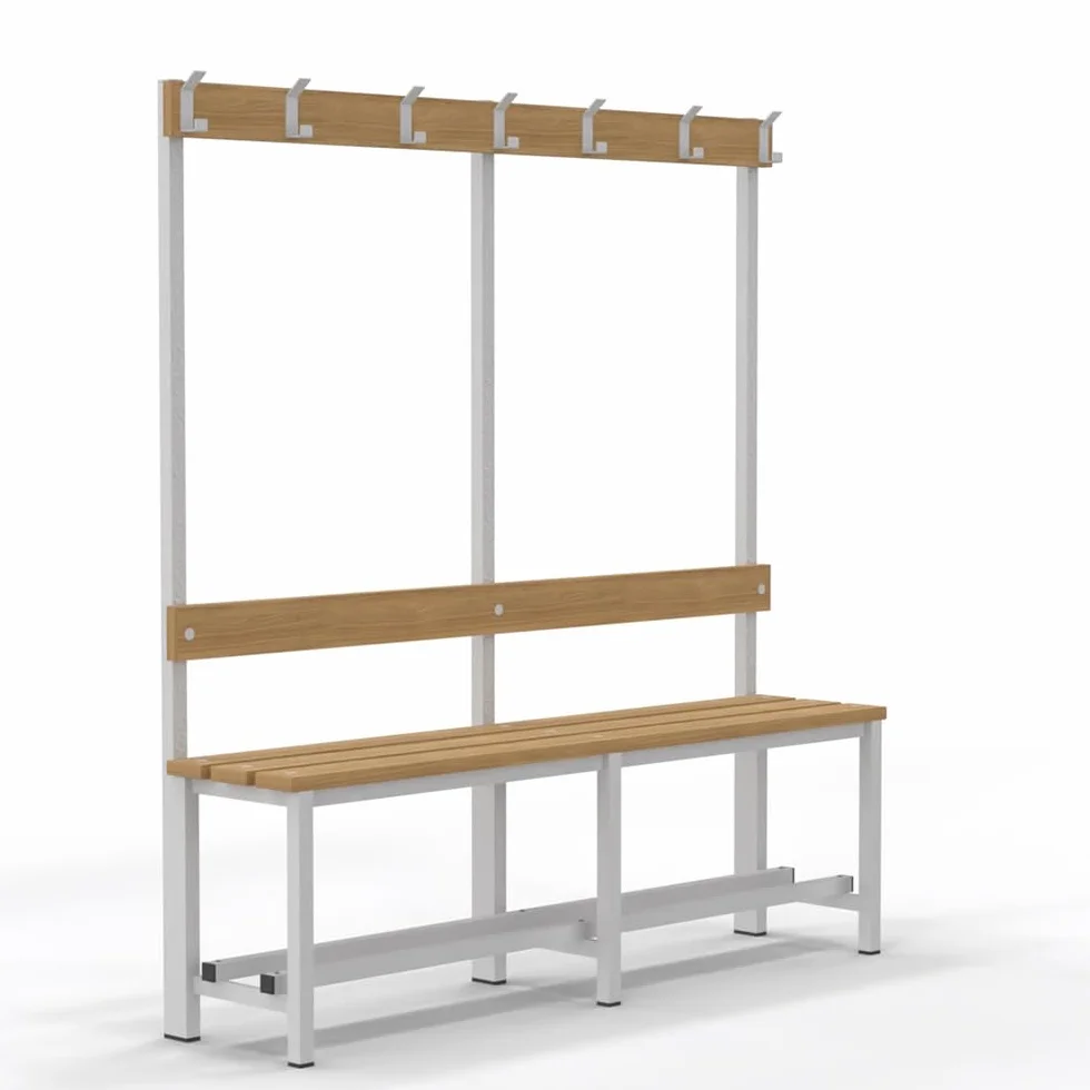 Spacio Banco de Madera Norrköping con Perchero 1500x1600x350 Estructura de Acero