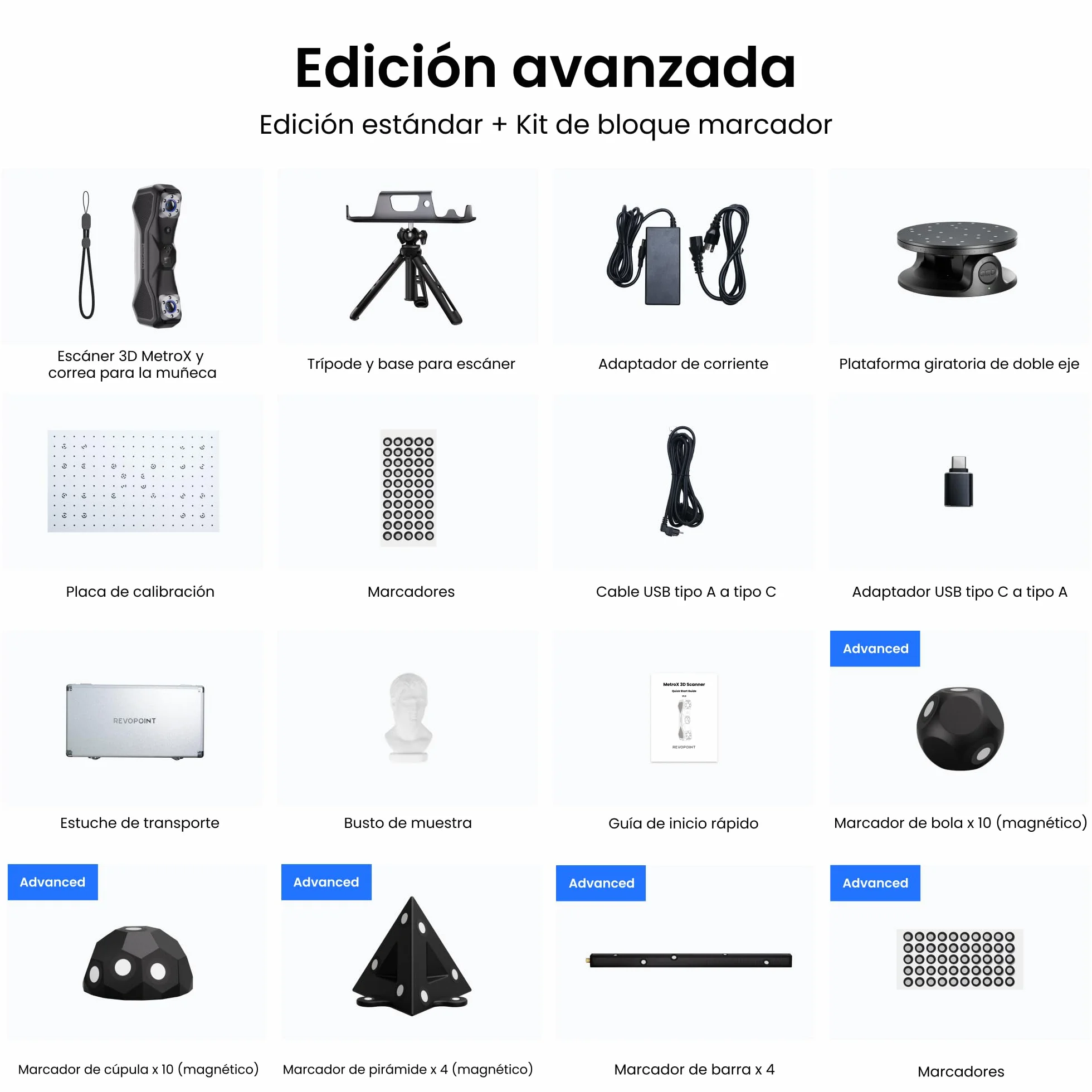 Revopoint MetroX Avanzado Escáner 3D para Impresión 3D, Precisión hasta 0,01 mm, Exactitud de Grado Metrológico, Hasta 60 fps, Láser Azul, 4 Modos de Escaneo, para Escanear Objetos Metálicos/Oscuros