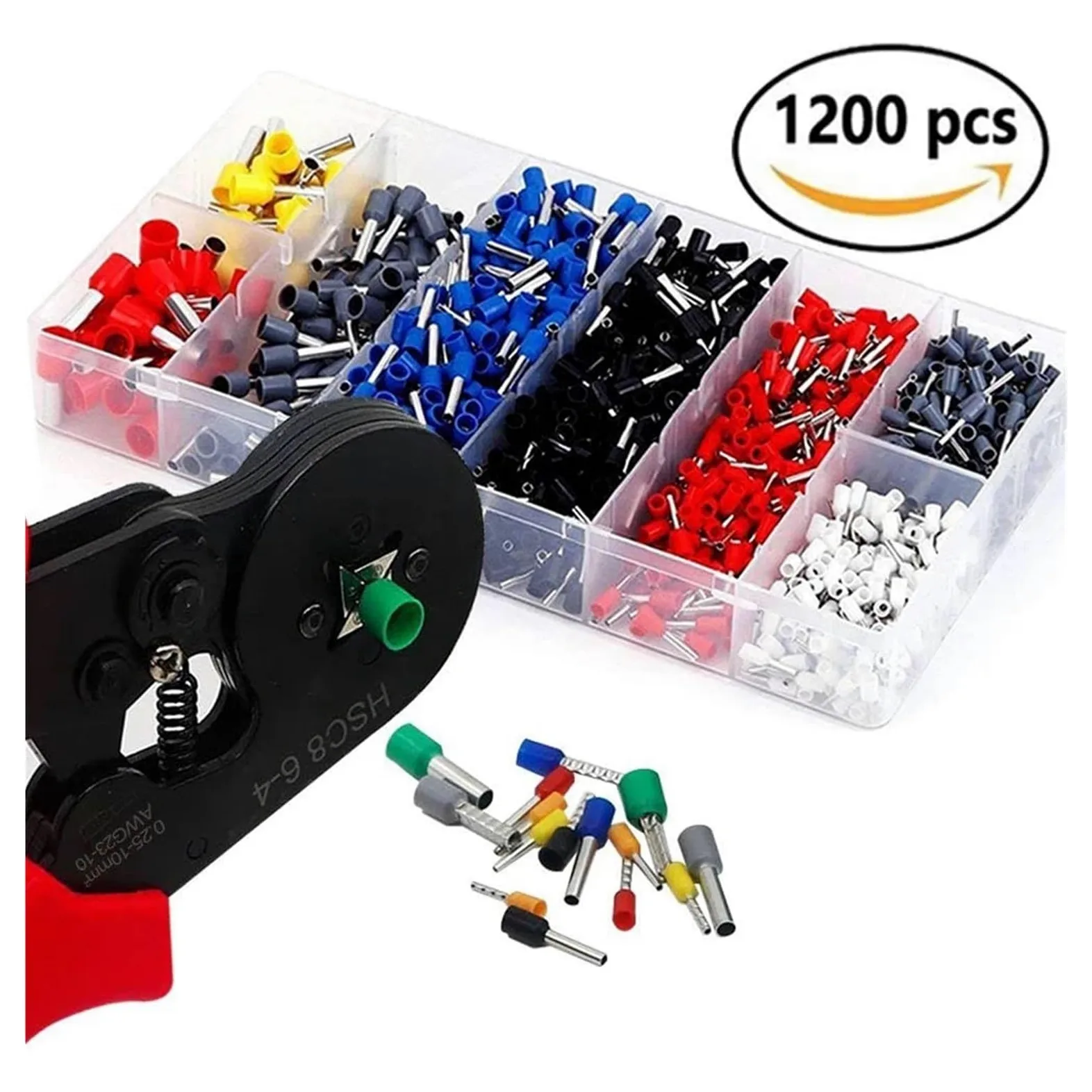 Ferrule Crimper Pliers Set, Wire Ferrule Crimping Tool Kit, Self Adjusting Ferrule Crimping Tool with 1200 Wire Terminals