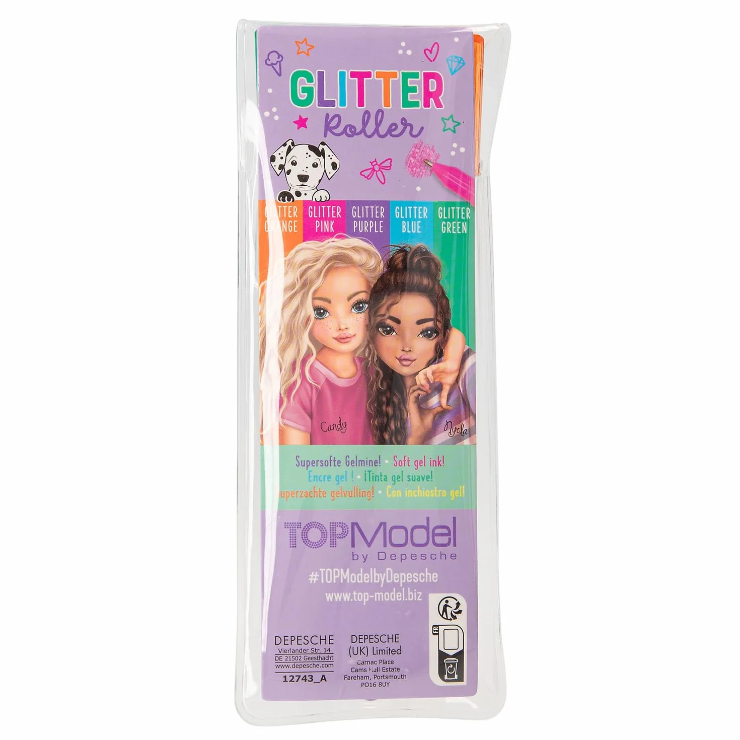 Depesche TOPModel Set rotuladores gel purpurina estuche transparente 5 colores