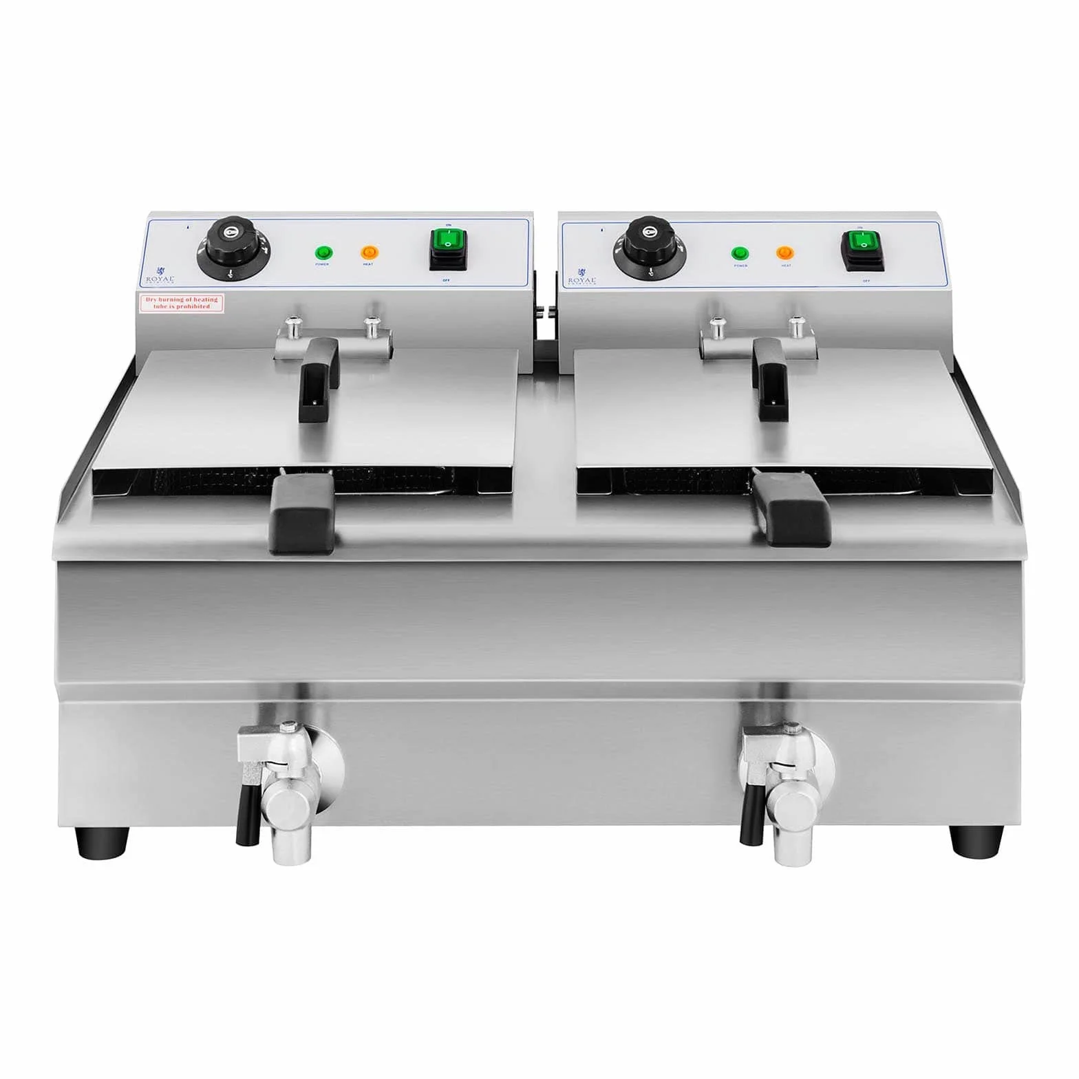 Royal Catering Freidora Eléctrica Doble Para Hostelería 2 x 13 Litros 230 V RCEF 13DB (2 x 3.200 W, Grifos De Vaciado, Temperatura: 50-200 °C)