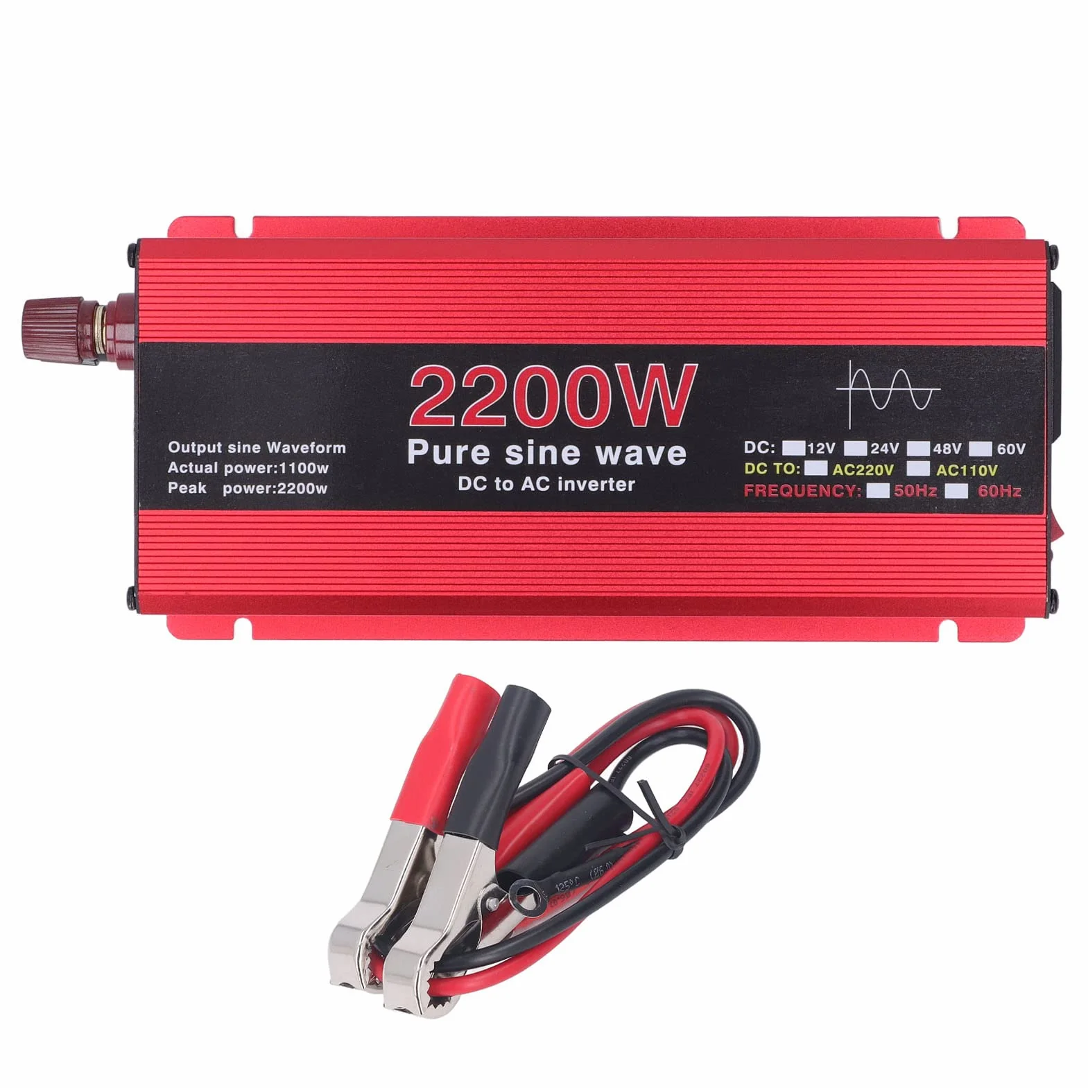 Inversor de Onda Sinusoidal, Inversor Solar de bajo Ruido de 2200 W CC 12 V a CA 220 V Protección de Circuito para Uso Doméstico