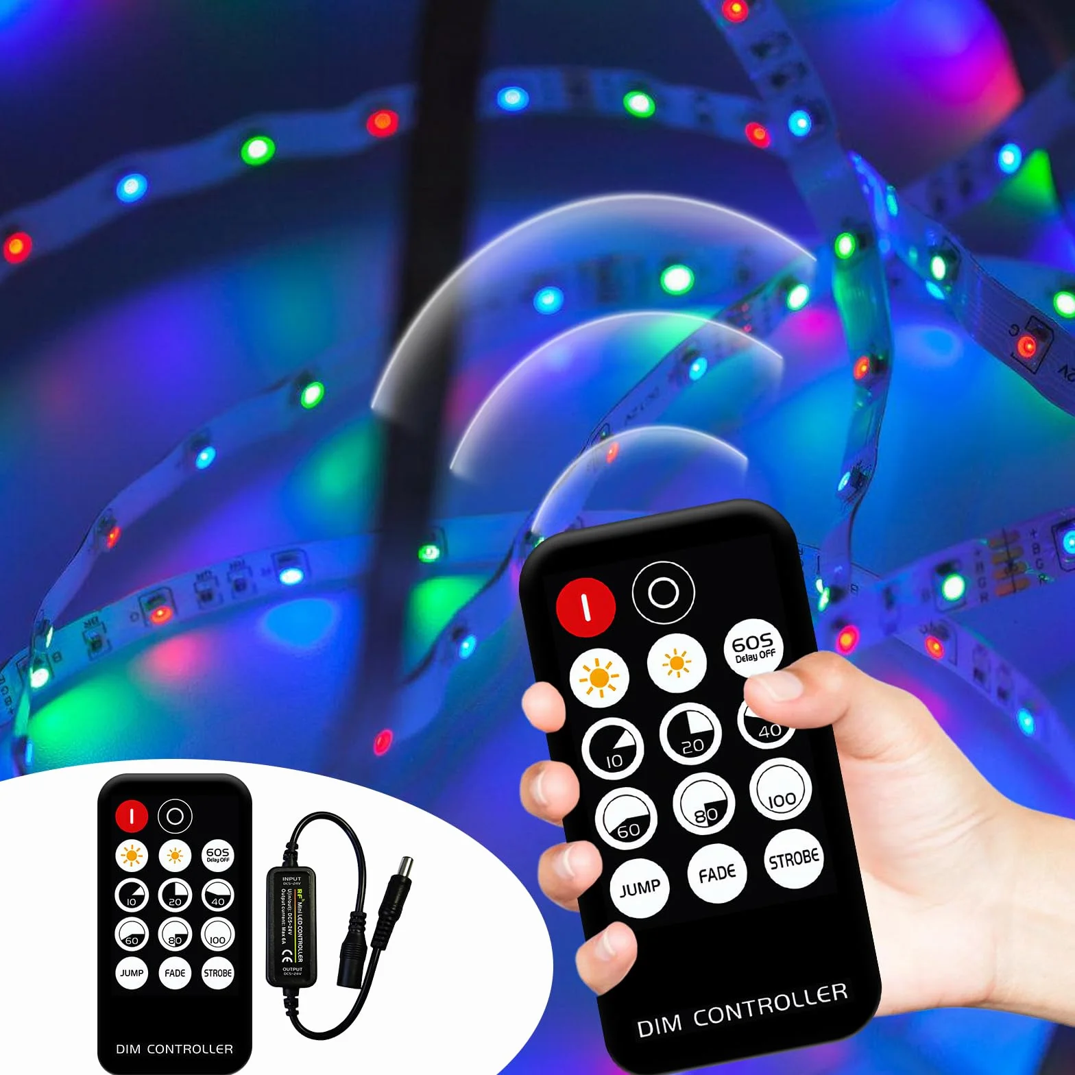 Mini RF Dimmer Controller 14 Teclas Wireless LED Dimmer 2 Cabezales De Conversión Stenuador Remoto RF Para Tiras LED Monocolor