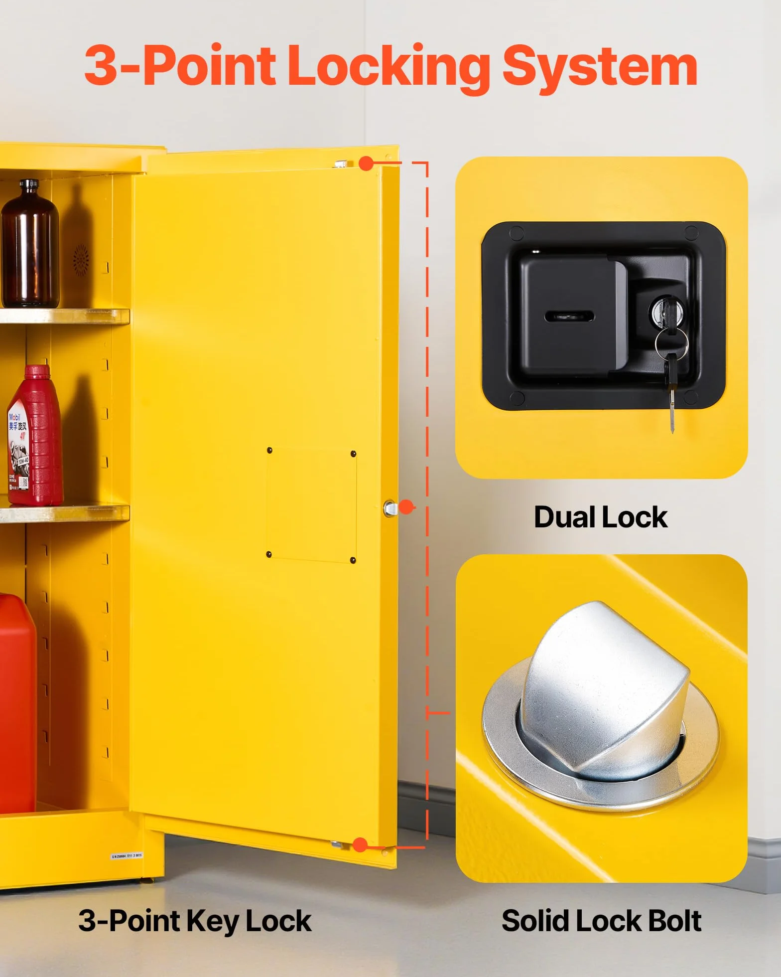 VEVOR Gabinete para Materiales Inflamables, Gabinete Ignífugo 109,2 x 46 x 118 cm de 110 L de Acero Laminado en Frío y Galvanizado con Estante Ajustable para Uso Comercial y Doméstico, Amarillo