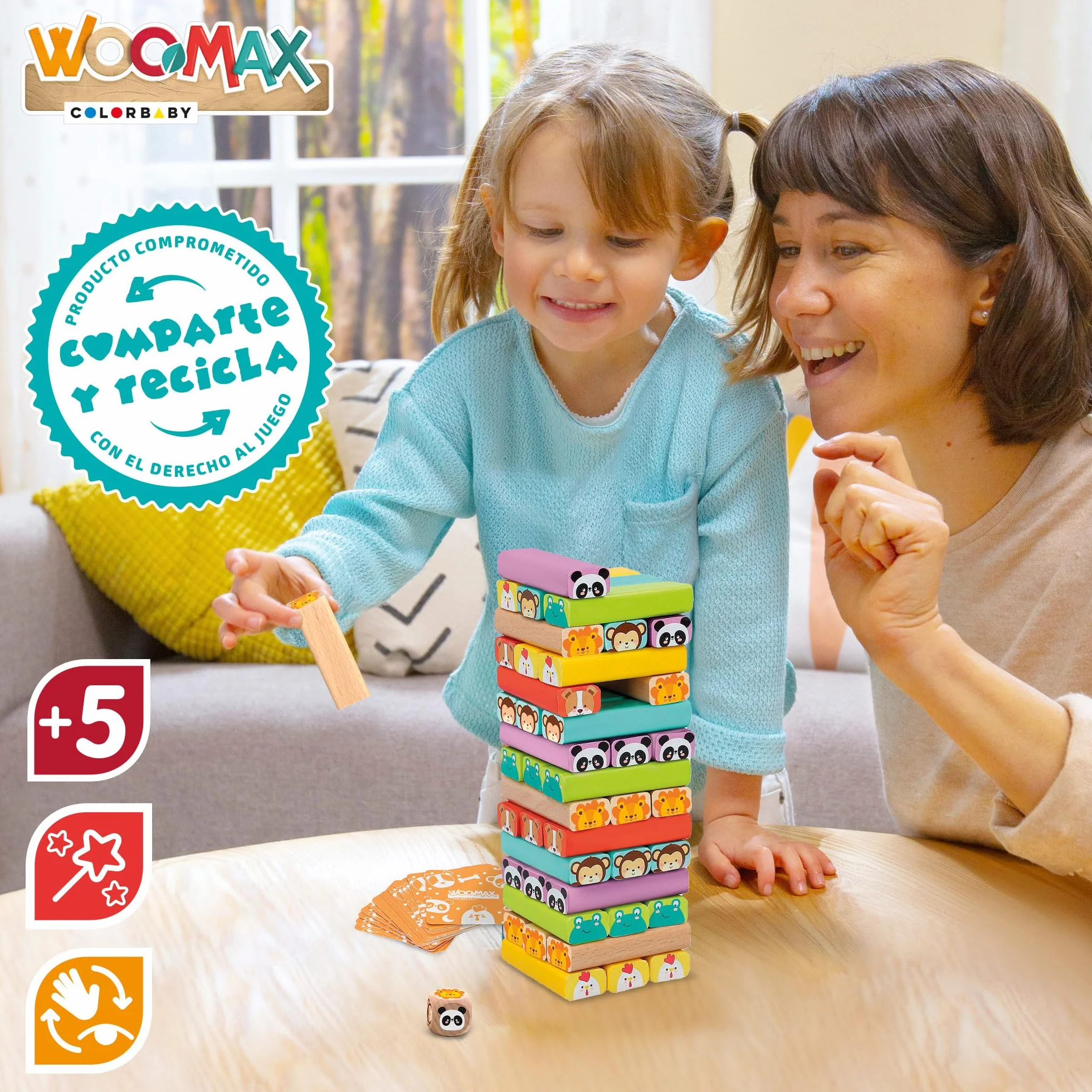 WOOMAX Torre de Bloques de Madera c/Animales y Colores