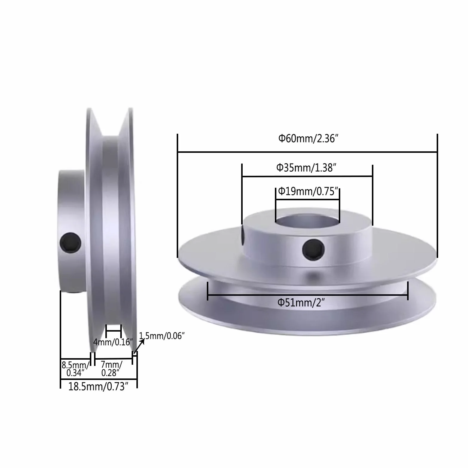 CHANCS Polea de ranura única 60 mm diámetro exterior, agujero fijo 19 mm para perforación, correa redonda poliuretano 6 mm