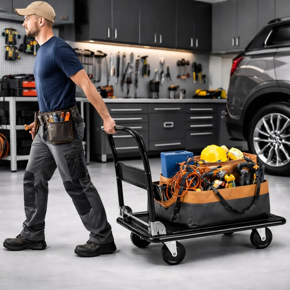 Carro de Plataforma Transporte Industrial Plegable 150kg Negro
