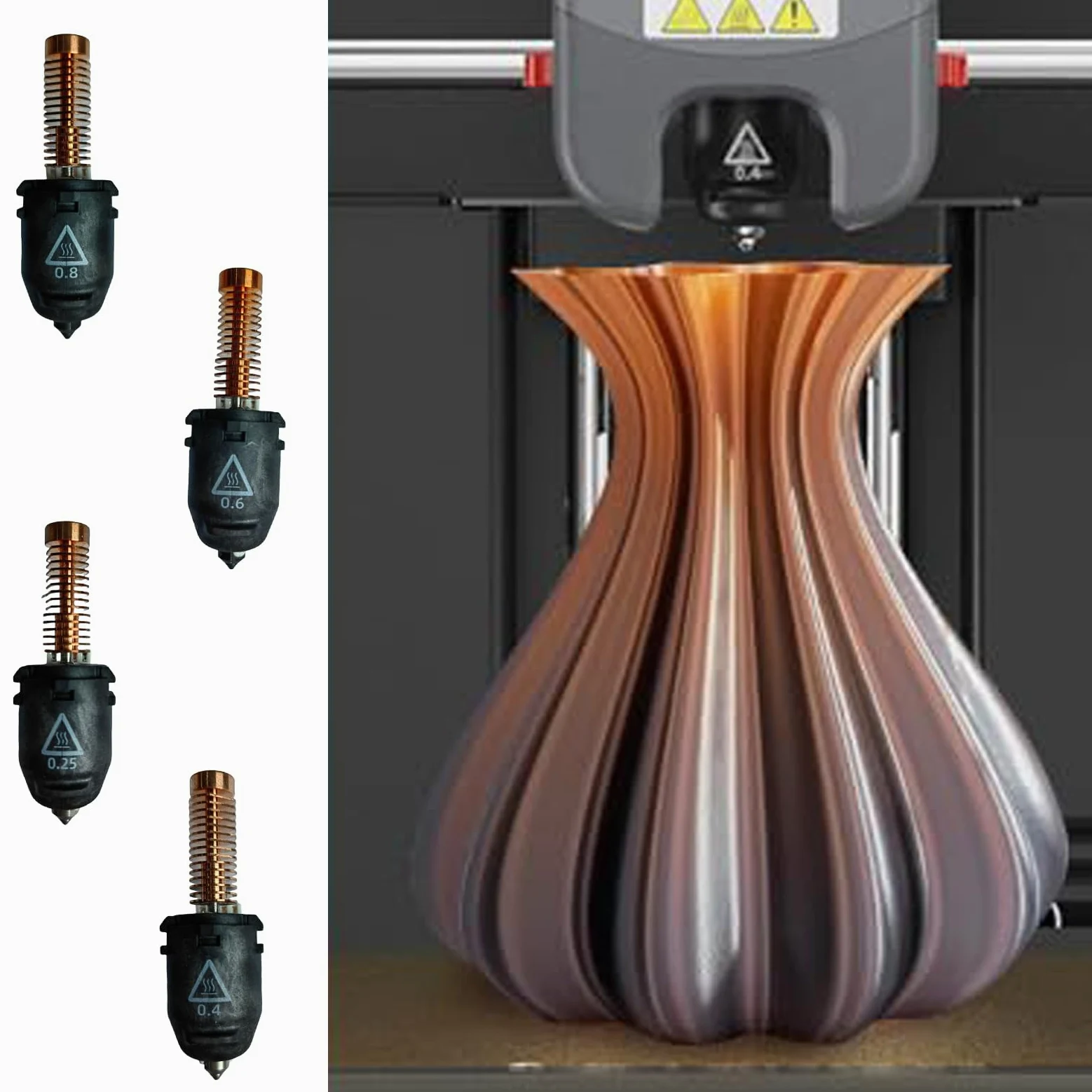 Boquilla de impresora 3D para AD5M 5M 280 ℃ y velocidad de impresión rápida 0, 25/0, 4/0, 6/0, 8 mm boquilla de extrusión