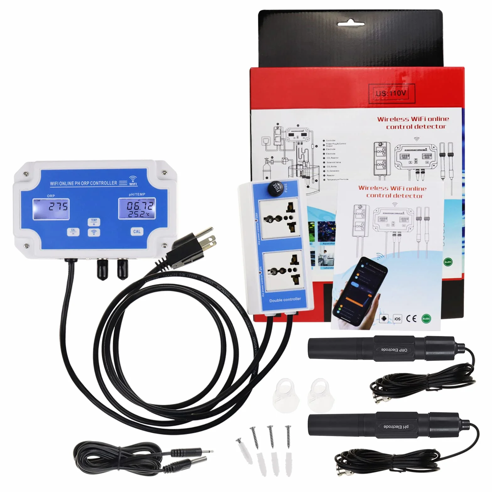 Medidor pH ORP Temperatura 3 en 1 Driver Inteligente con Control Remoto para Hidropónica Acuario Piscina