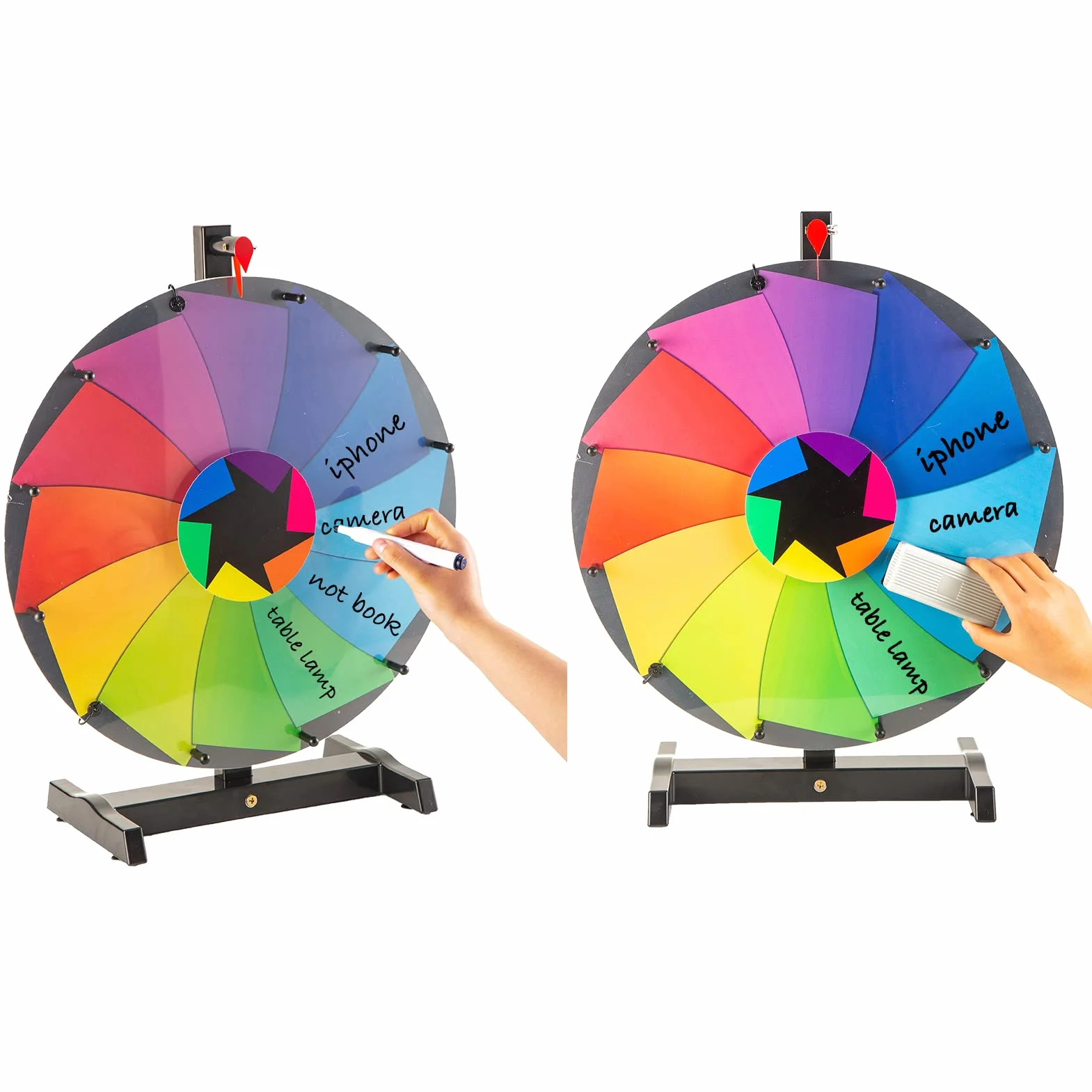 BirdWing Rueda de la Suerte Grande 48 cm 18" Soporte Metal 12 Tragamonedas Editables Borrador Pizarra Marcador