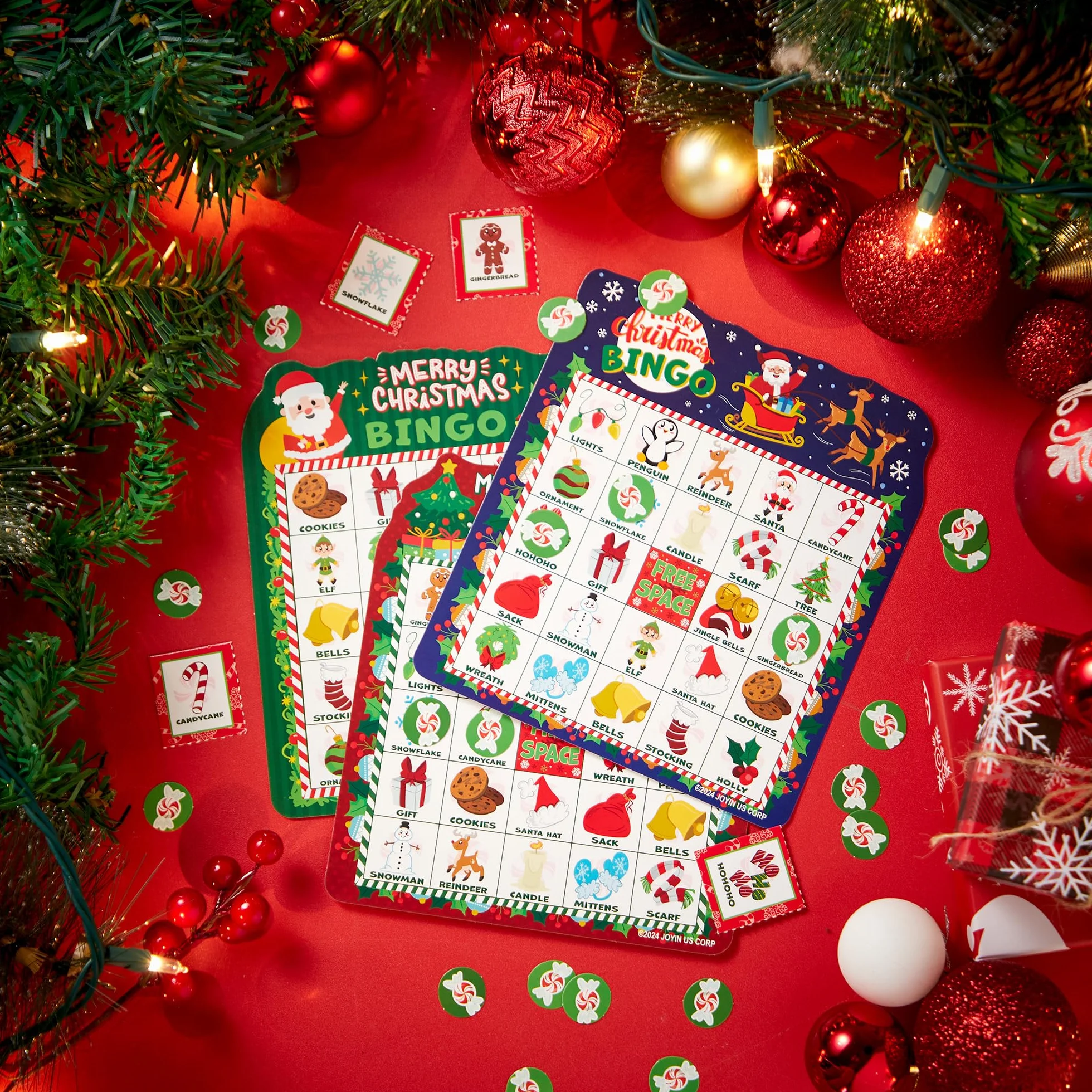 JOYIN Juego de cartas de bingo de Navidad para 30 jugadores, 3 colores