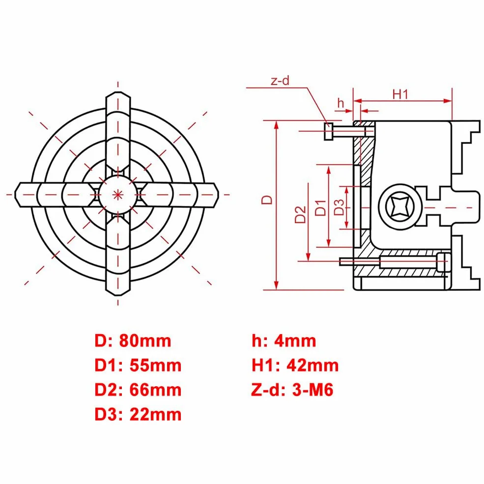 SIKUAI 80 mm 3" n.º K72-80 Mandril de torno reversible de 4 mordazas independiente Accesorios para máquinas de torneado Acero plateado Para máquinas de rectificado/taladrado/fresado