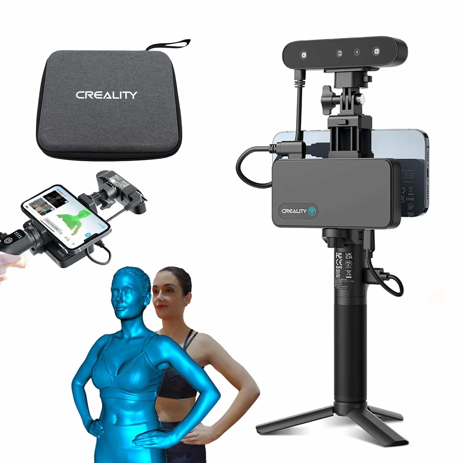 Creality CR Scan Ferret Pro - Escáner 3D (0,1 mm de precisión, seguimiento antivibración, escáner 3D portátil WiFi6 para iOS/Android Phone PC Win 10/11, escaneo a todo color de 24 bits)