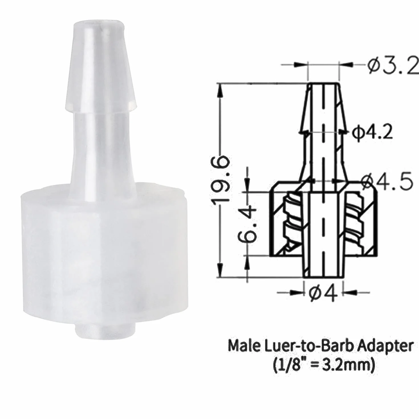 MEETOOT 10 adaptadores Luer a Barb macho Luer con anillo de bloqueo 1/8 pulgadas conector rápido 3,2 mm para laboratorio