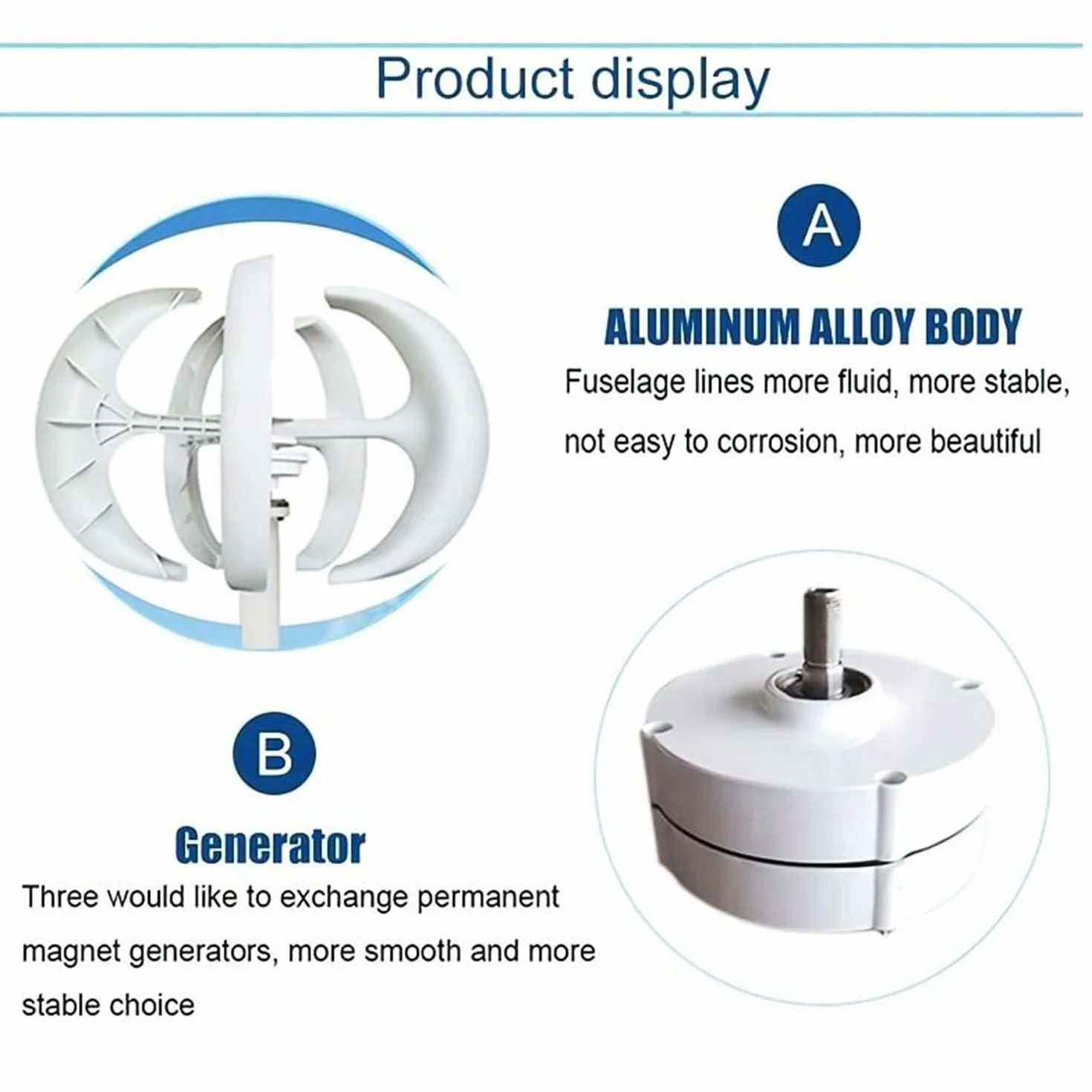 Aerogenerador 3000W Generador Viento,Turbina Eólica Vertical Kit con Controlador 5 Cuchillas Ajuste Automático De Dirección Viento,Para Barcos Terrazas Cabañas O Hogar,White-12V