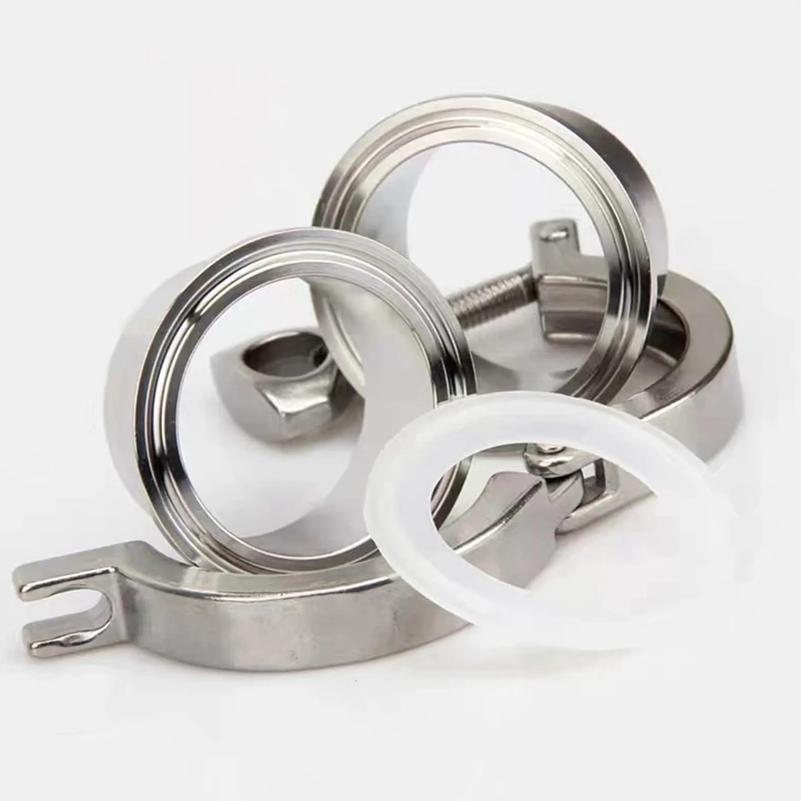 Férula de soldadura de tubería de brida + triple abrazadera + junta de PTFE o silicona acero inoxidable SUS SS 304 Triclamp 1 juego 1,5 ''-6-1/4''(133mm X OD 145mm)