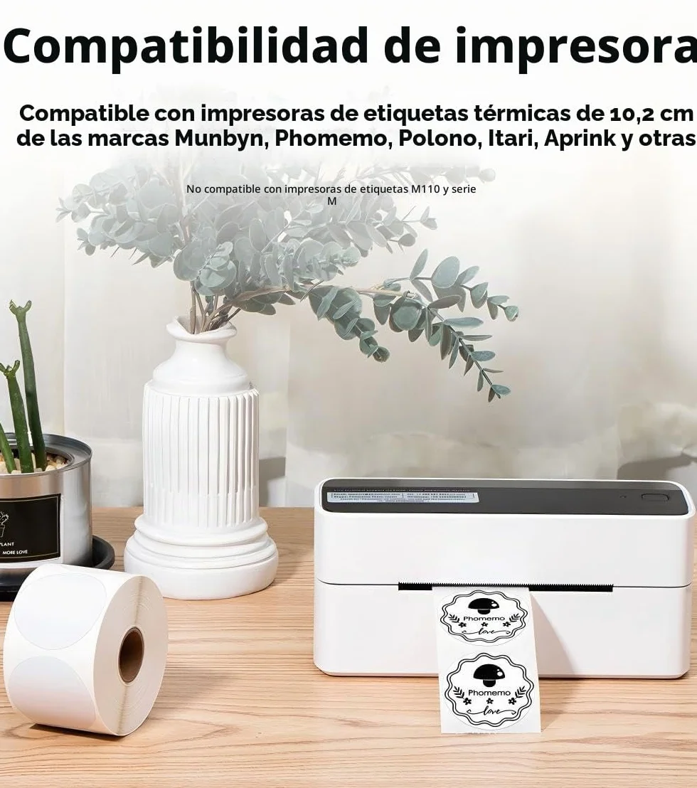 Phomemo Etiquetas redondas de 2 pulgadas, Blanco, 750 etiquetas, 50 x 50 mm, Térmicas autoadhesivas