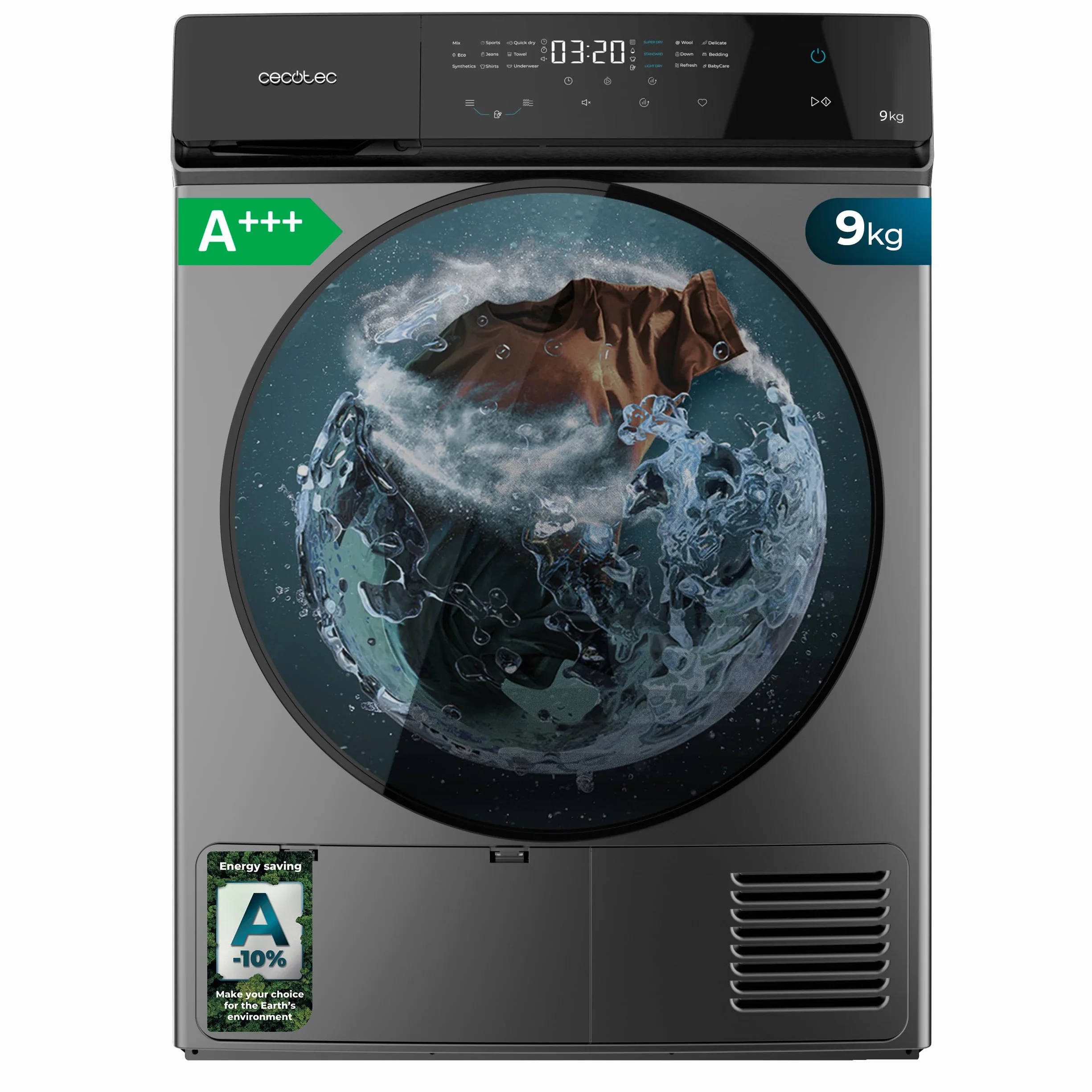 Cecotec Secadora de Bomba de Calor 9kg Bolero DressCode Dry 9400 Inverter Steel A+++