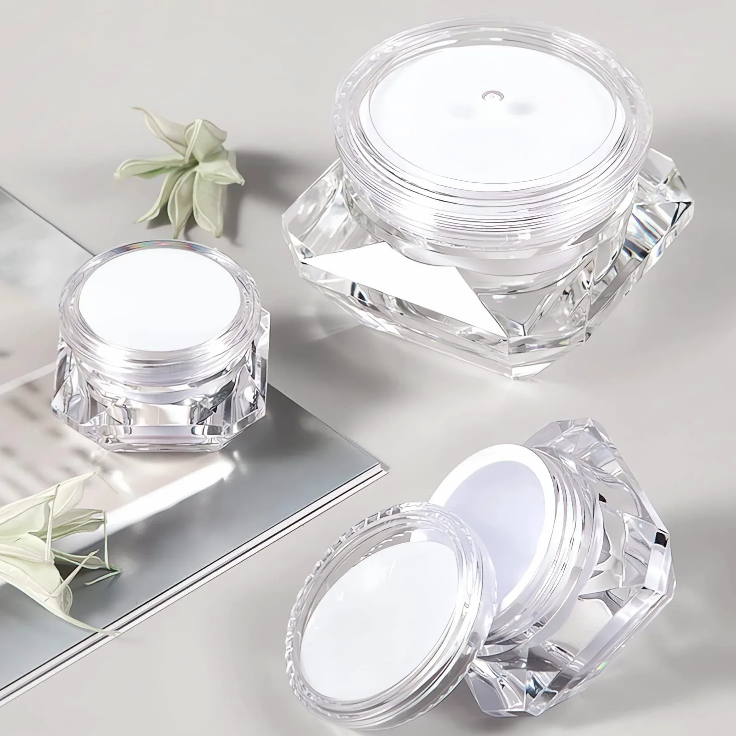 tarro de cosméticos, Paquete de 20 tarros plástico for cosméticos con forma diamante, botes muestra tapón rosca(20ml)