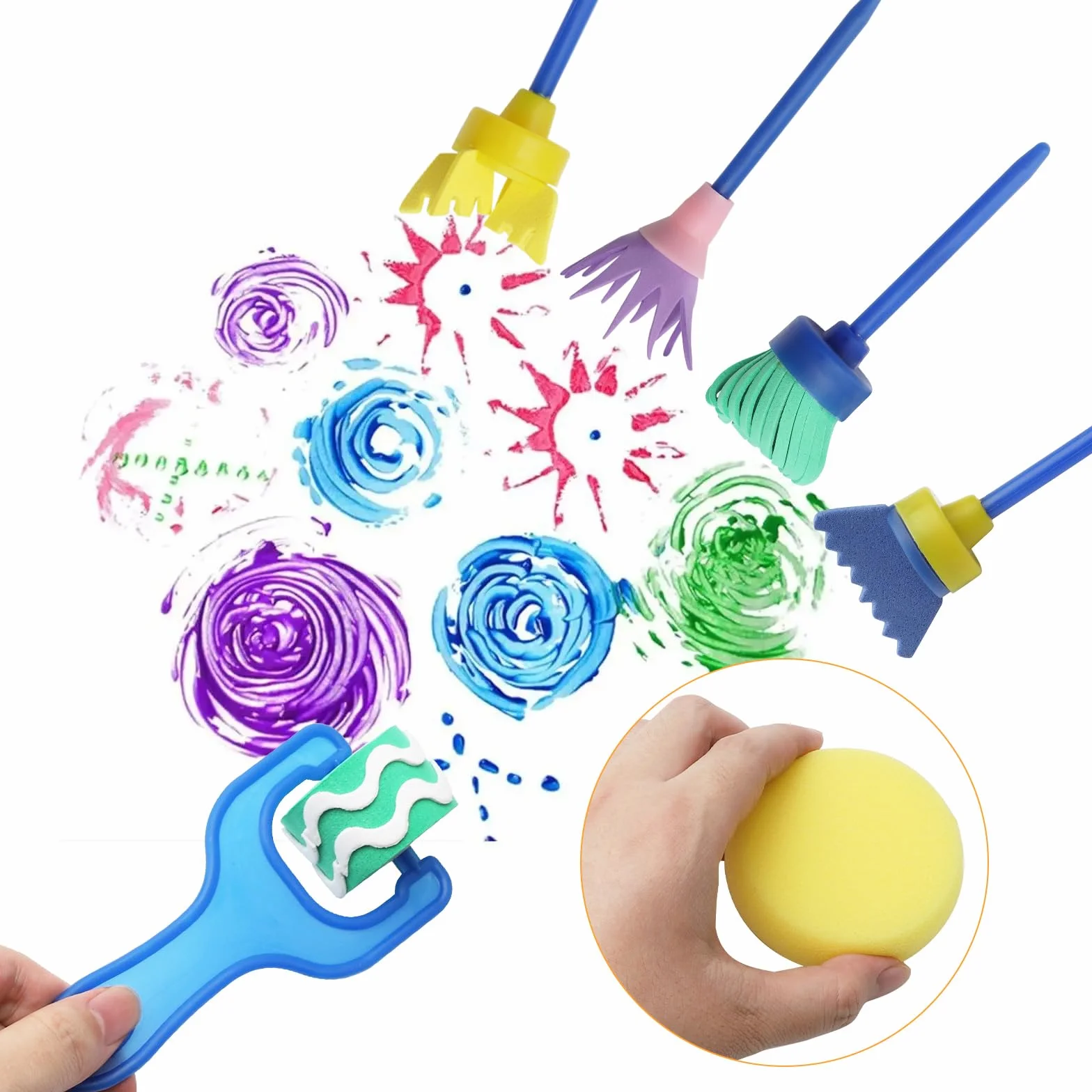 APOMOONS Juego de 30 pinceles de esponja de pintura para niños reutilizables