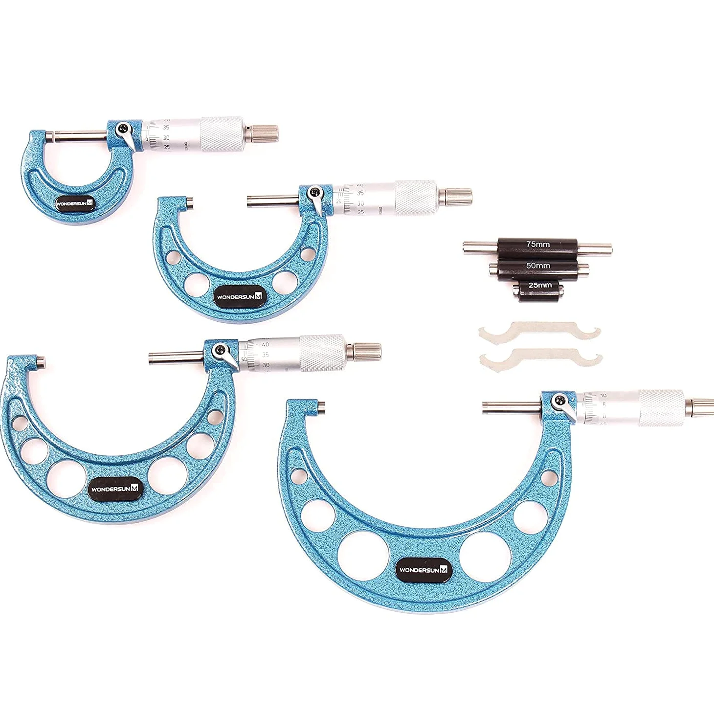 Juego de 4 herramientas profesionales de precisión para exteriores de 0-25 mm/25-50 mm/50-75 mm/75-100 rango de medición incluido 0,01 división