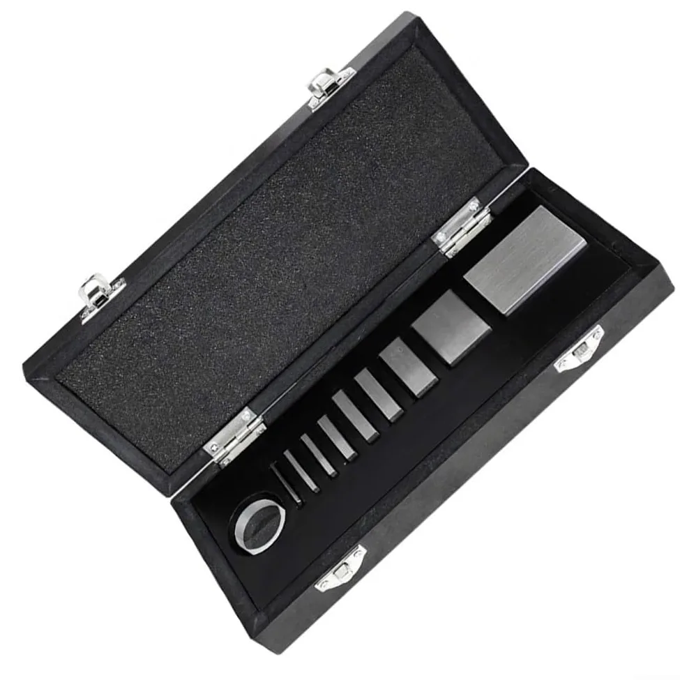 Kit de calibración de indicadores, con juego de bloques de calibre AS0 de 9 piezas, y plano óptico, certificado rastreable NIST, para acero en caja de madera para herramientas de medición (Nivel 1)
