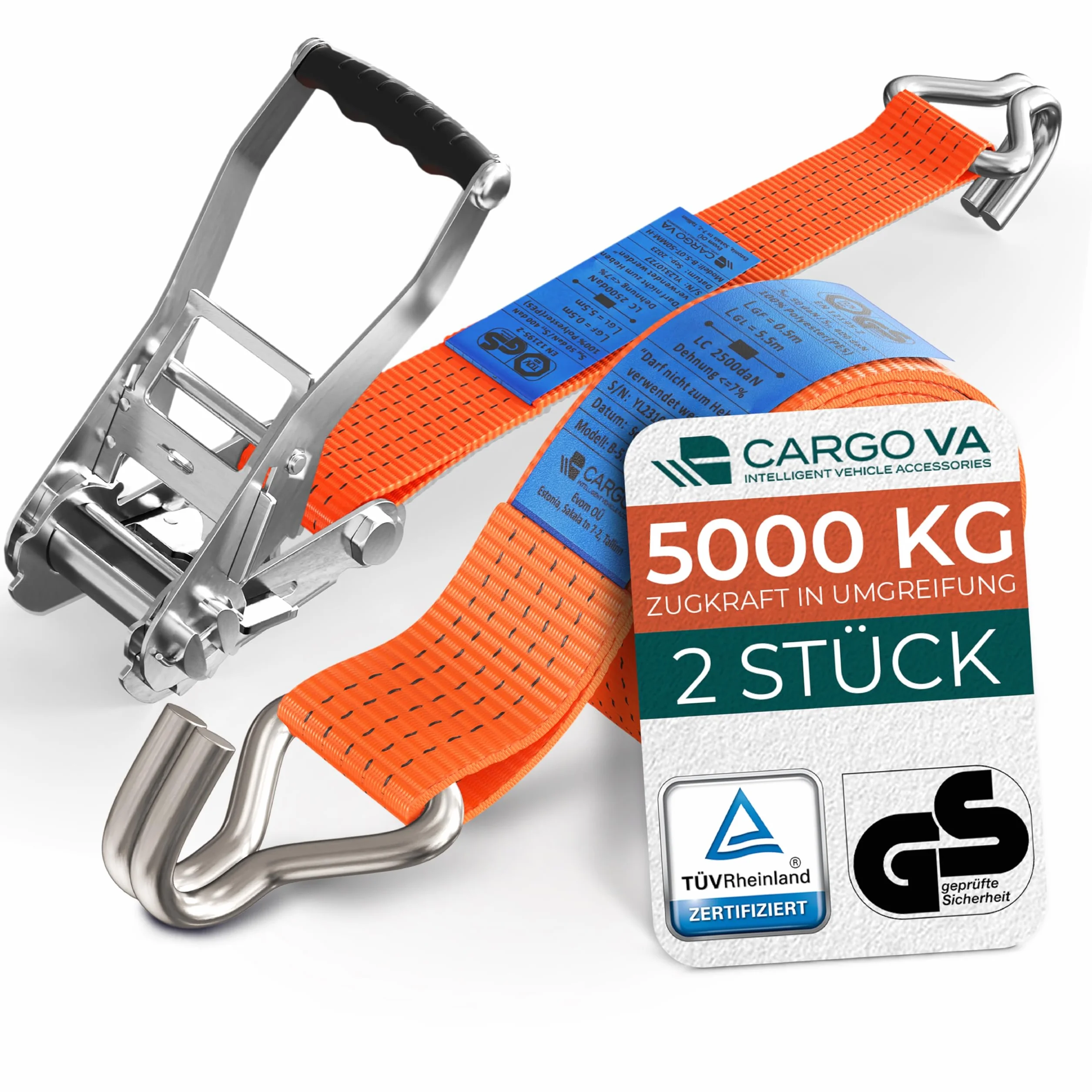 Correas de carraca 5000 kg 4 m TÜV GS DIN juego de 2