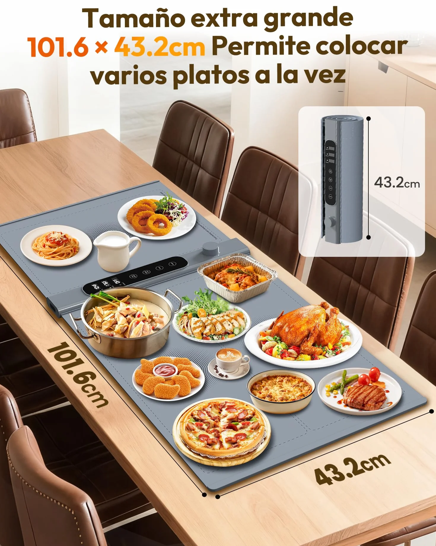 Bandeja de Calentamiento de Silicona 101×43 Cm 3 Zonas 17 Temperatura 1-6 Horas Eléctrica Comida Buffet