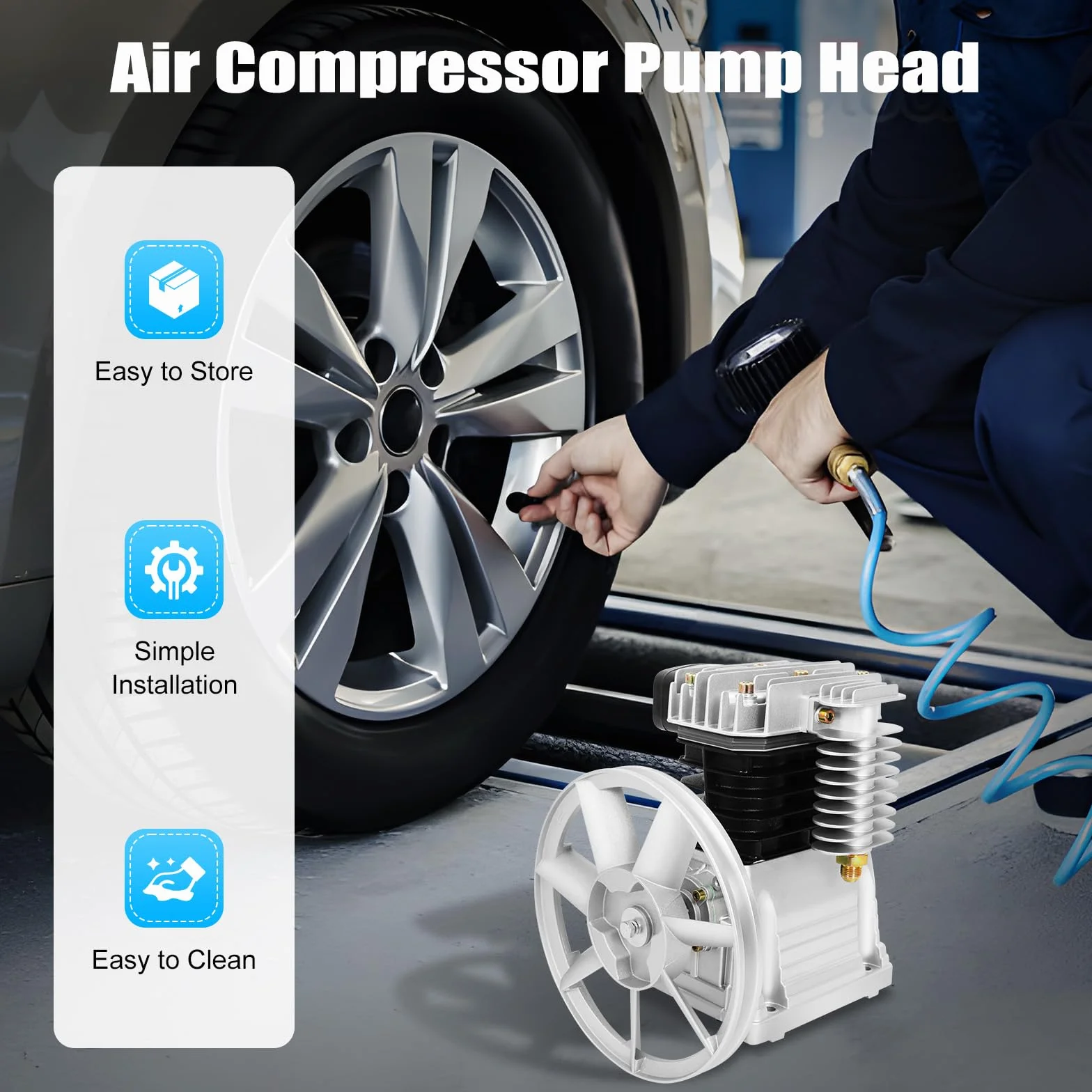 3HP - Cabezal de bomba de compresor de aire, 2065-420L, cabezal de compresor de aire con 2 cilindros y polea, compresor de pistón, silenciador, 250 l/min, 960 rpm, para la extracción de gas, síntesis
