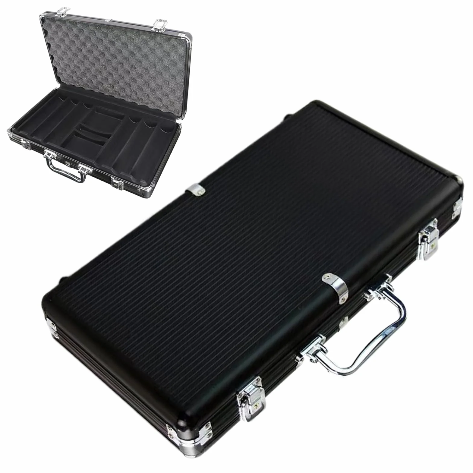 Estuche Vacío para Fichas de Póker 300 Piezas Aleación de Aluminio Negro Mate