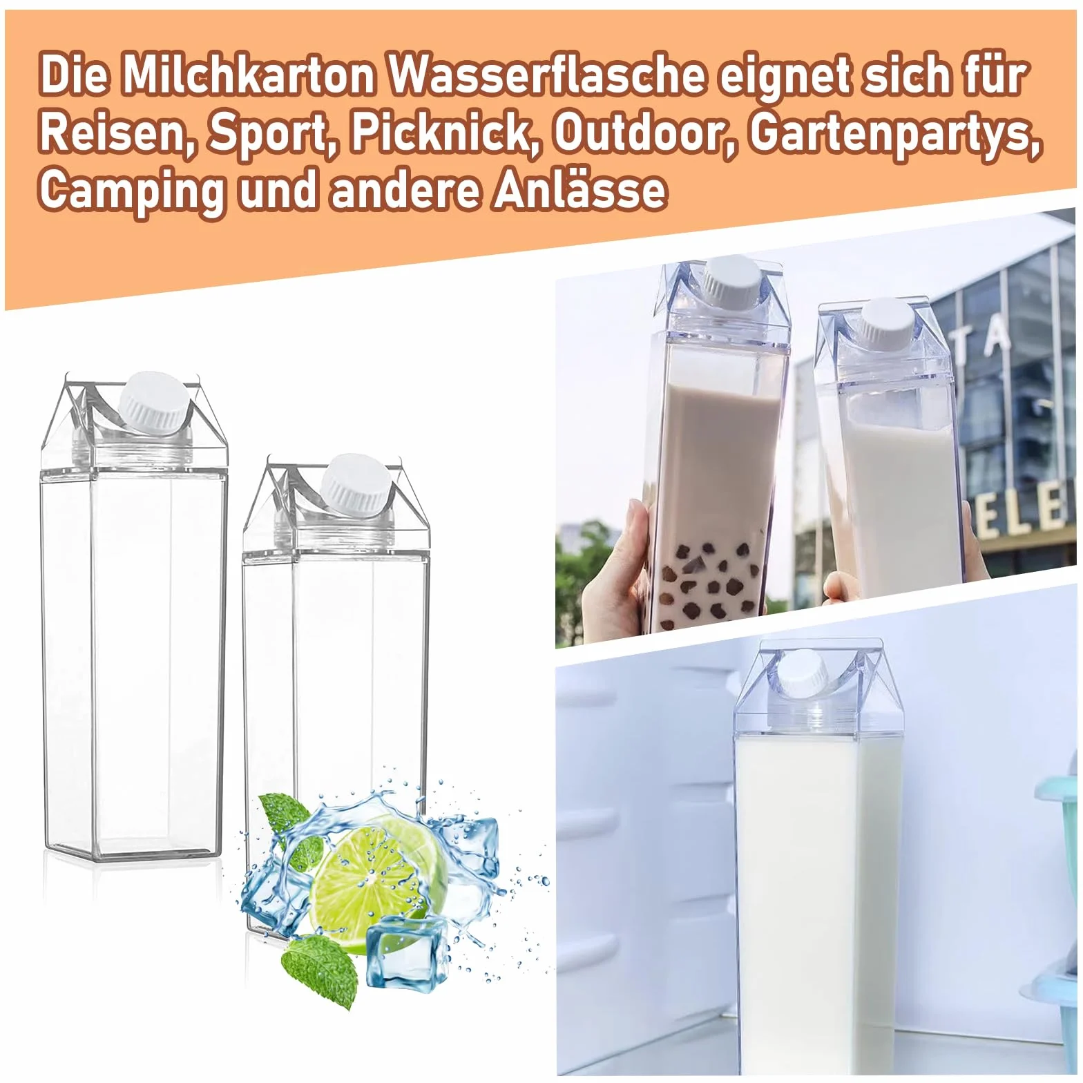 2 Piezas Botella de Agua Transparente, 500 ml de Cartón de Leche transparente, Reutilizable Botella Contenedor de Zumo, Botella de Agua Transparente de Gran Capacidad, para Almacenar Bebidas, Leche