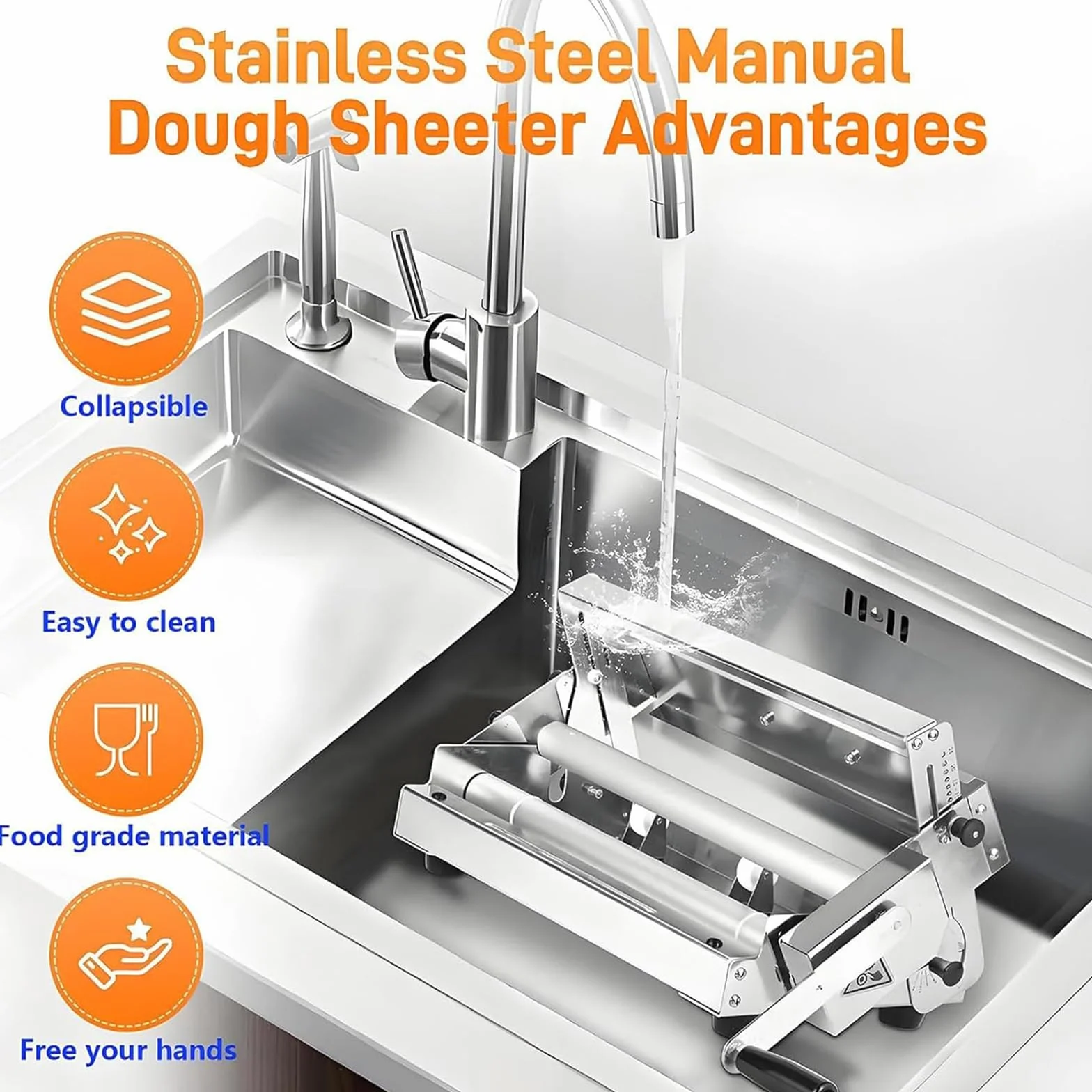 Laminadora de masa plegable, compacta, laminadora manual, grosor ajustable, máquina de masa de acero inoxidable, grosor ajustable de 0 a 25 mm (1 tabla de laminado) A300