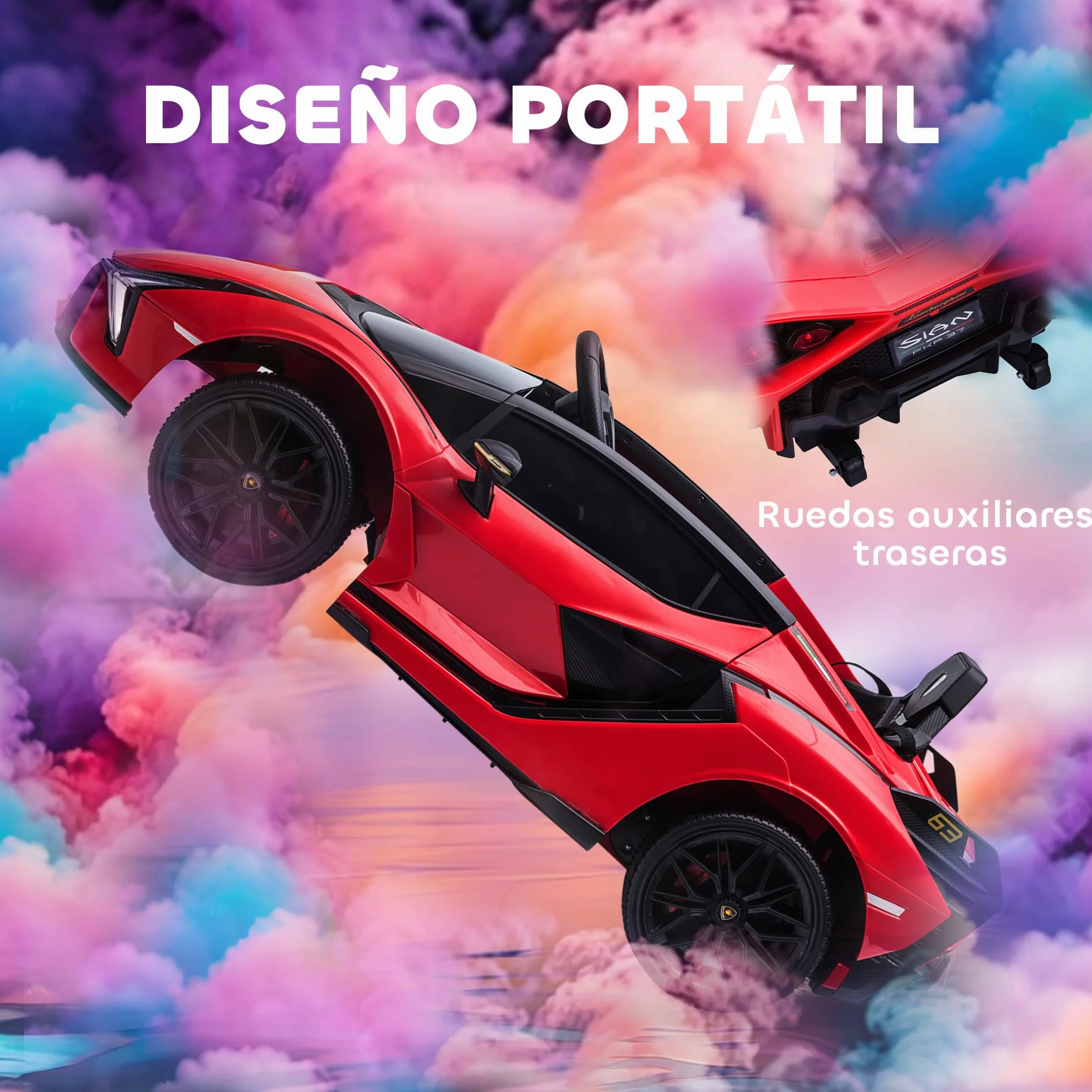 HOMCOM Coche Eléctrico para Niños Lamborghini SIAN 12V con Mando a Distancia 3-5 km/h 108x62x40 cm Rojo