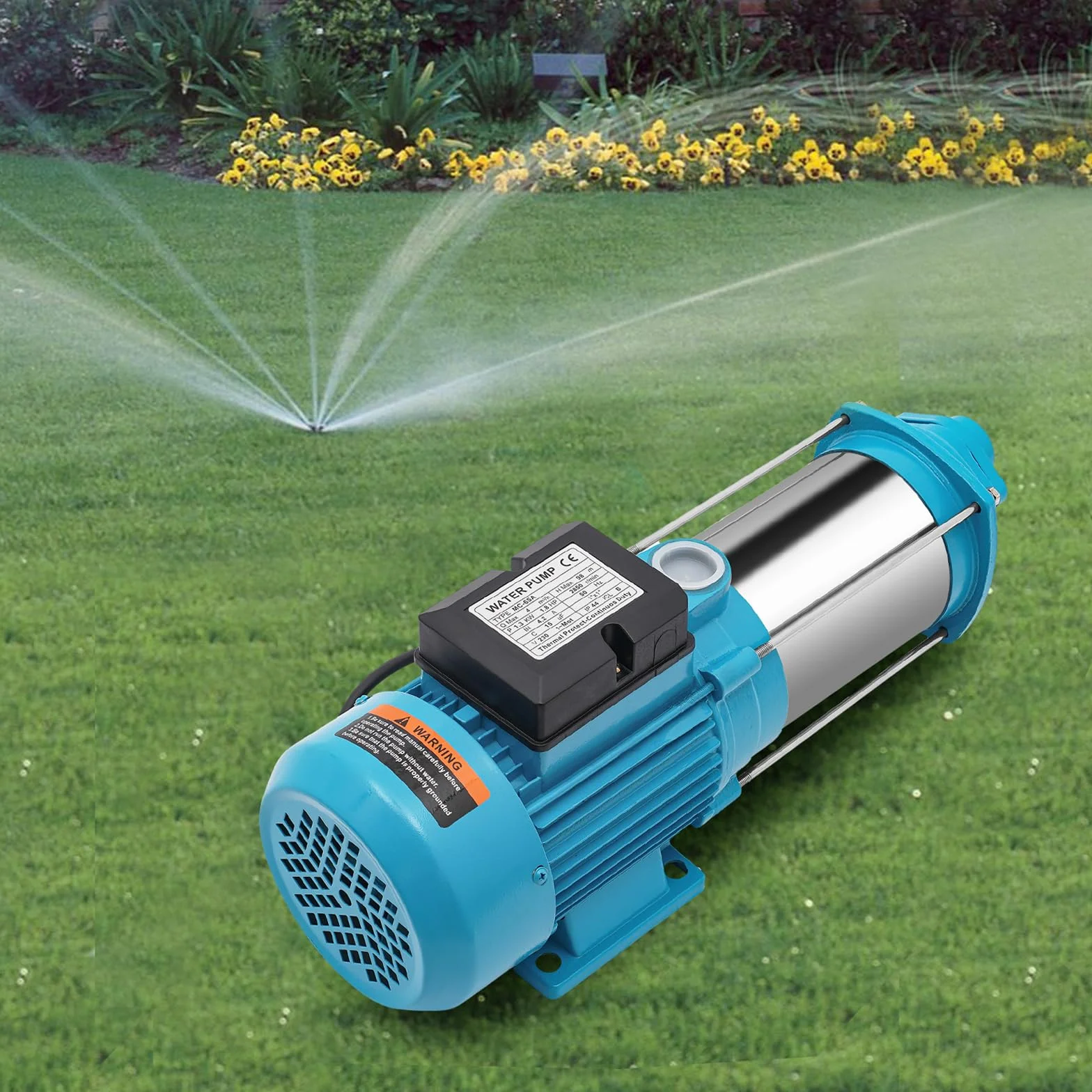 Bomba centrífuga de 1300 W, de acero inoxidable, 1,8 HP 220 V, bomba de agua doméstica, bomba de jardín con interruptor de presión, bomba de chorro para granjas, estanques, jardines, riego