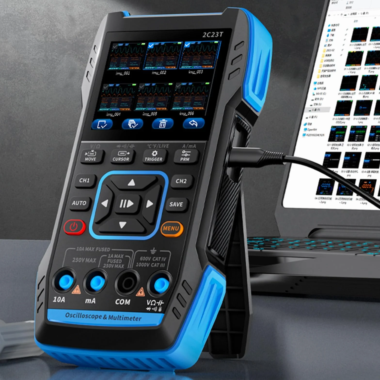 DEWIN Osciloscopio 2C23T,Osciloscopio Digital Osciloscopio Portatil/Multímetro/Generador de Señales dds 3 en 1,2 canales 10MHz Ancho de banda 50MSa/s Frecuencia de muestreo 9999 recuentos