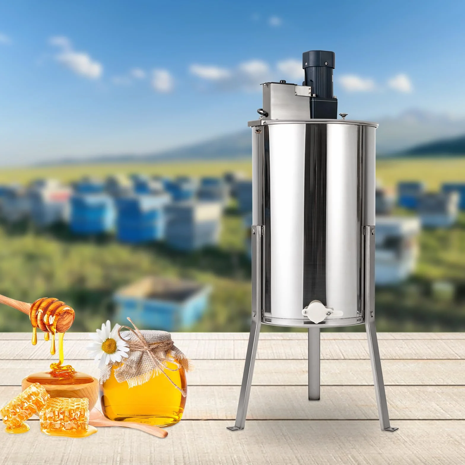 Centrifugadora de miel eléctrica, acero inoxidable Apicultura rango de velocidad 0-370rpm 140W, extractor de miel eléctrico Tamaño interior 26*45cm para uso residencial, base agrícola (D*H) 38*60cm
