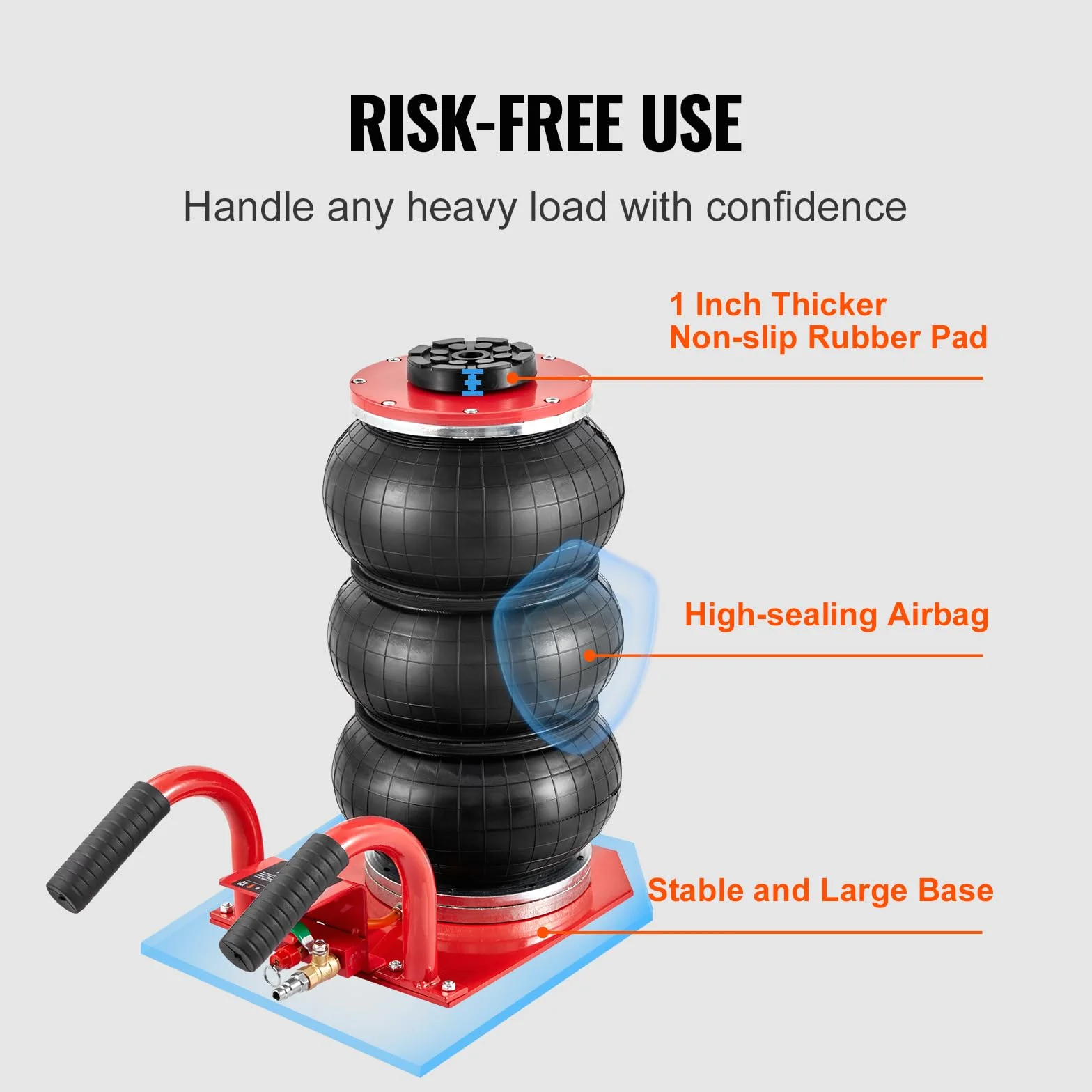 VEVOR Gato Neumático de Triple Bolsa Carga de 3 T Gato de Aire para Coche Elevación de 140-450 mm Gato Hidráulico Elevador Rápido para Reparación Mantenimiento Coche SUV Taller Garaje