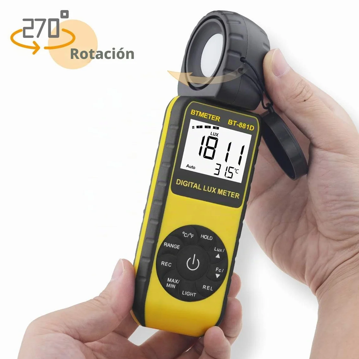 BTMETER BT-881D Medidor de Luz Digital 0,01~400.000 Lux Sensor Giratorio 270º para Plantas LED
