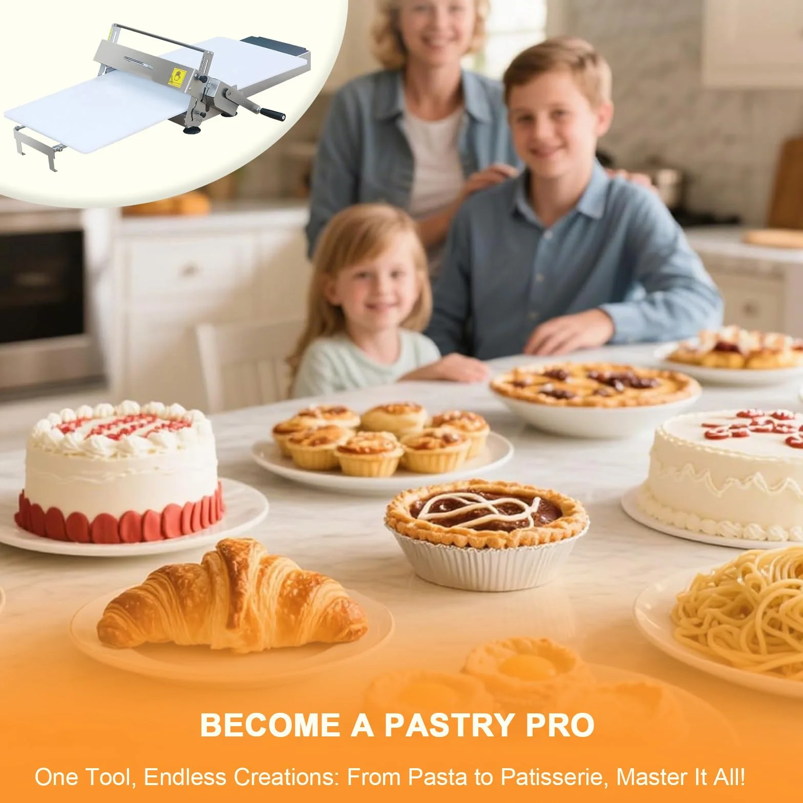 Laminadora de Masa Manual Compacta, 30cm/40cm Laminadora de Masa de Acero Inoxidable, Grosor Ajustable 0-25 mm, para elaborar pizza, croissant y productos de pastelería delicada 400-Model