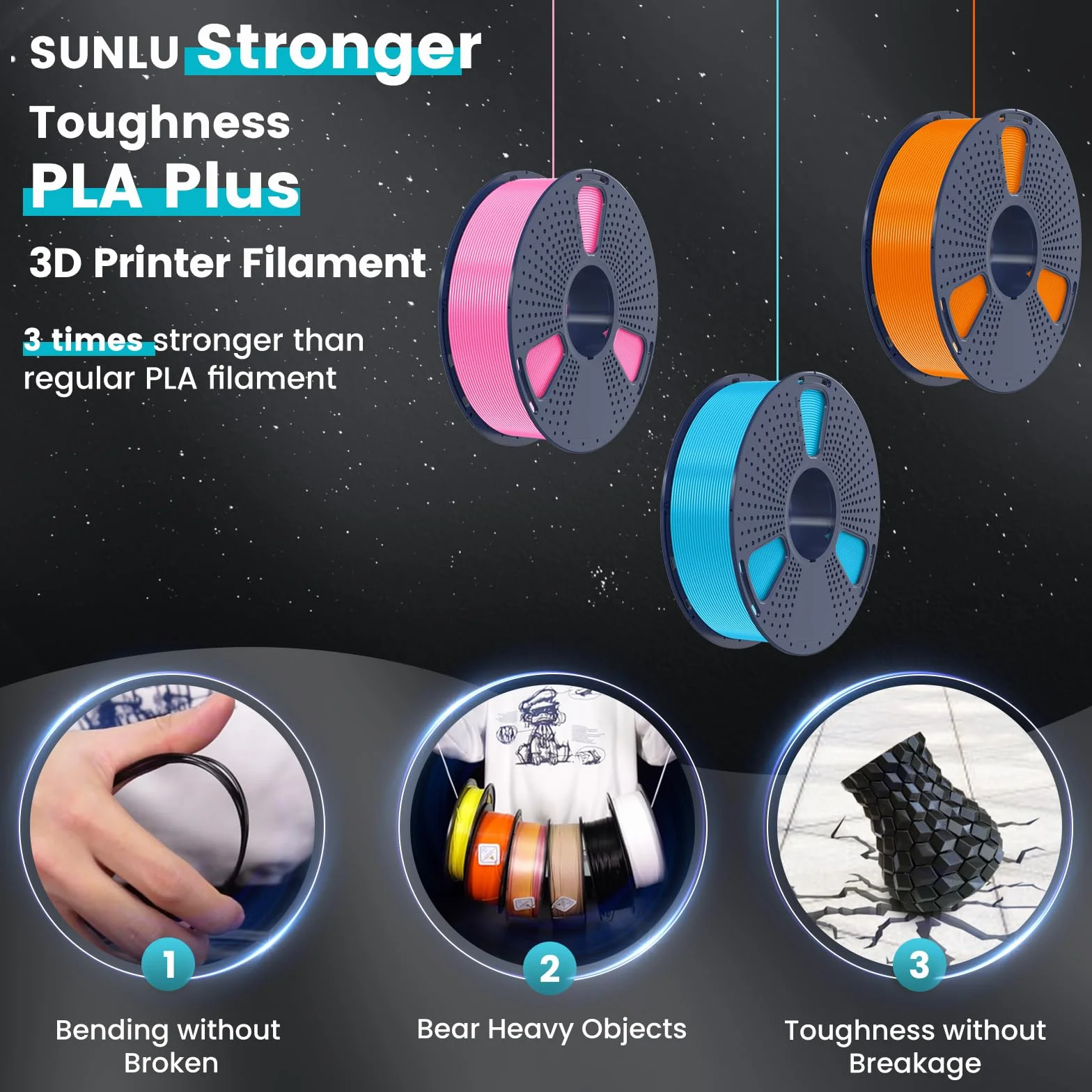 SUNLU SUNLU - Filamento PLA para impresora 3D, 4 kg, 1.75 mm, filamento PLA de 1.75 mm PRO, PLA+ para la mayoría de impresoras 3D FDM, carrete de 2.2 libras, 4 paquetes, negro, gris, verde oliva y
