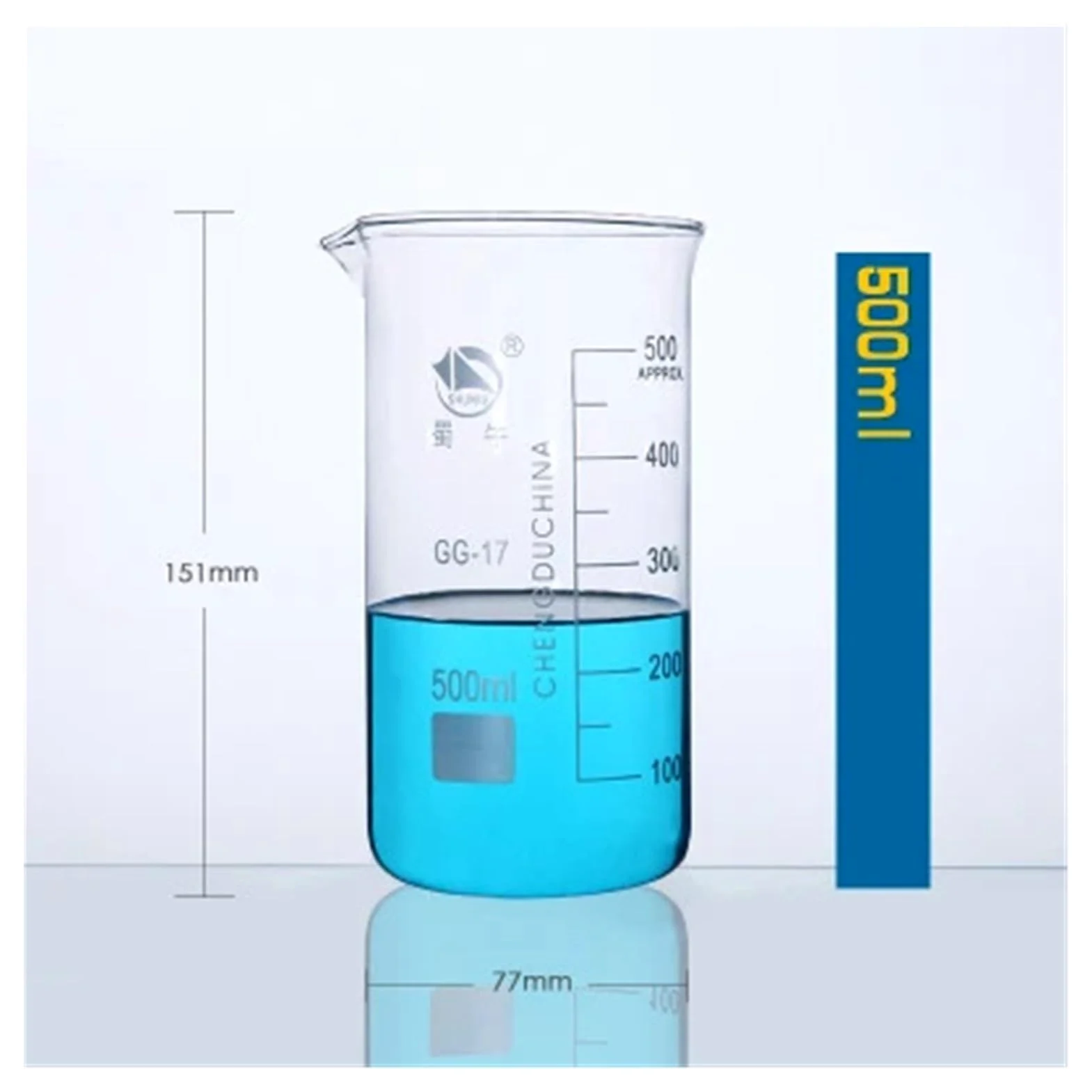 1 juego (100 ml, 250, 500, 1000 ml) de vasos graduados de vidrio de borosilicato en forma alta, vaso medidor de vidrio, equipo de laboratorio
