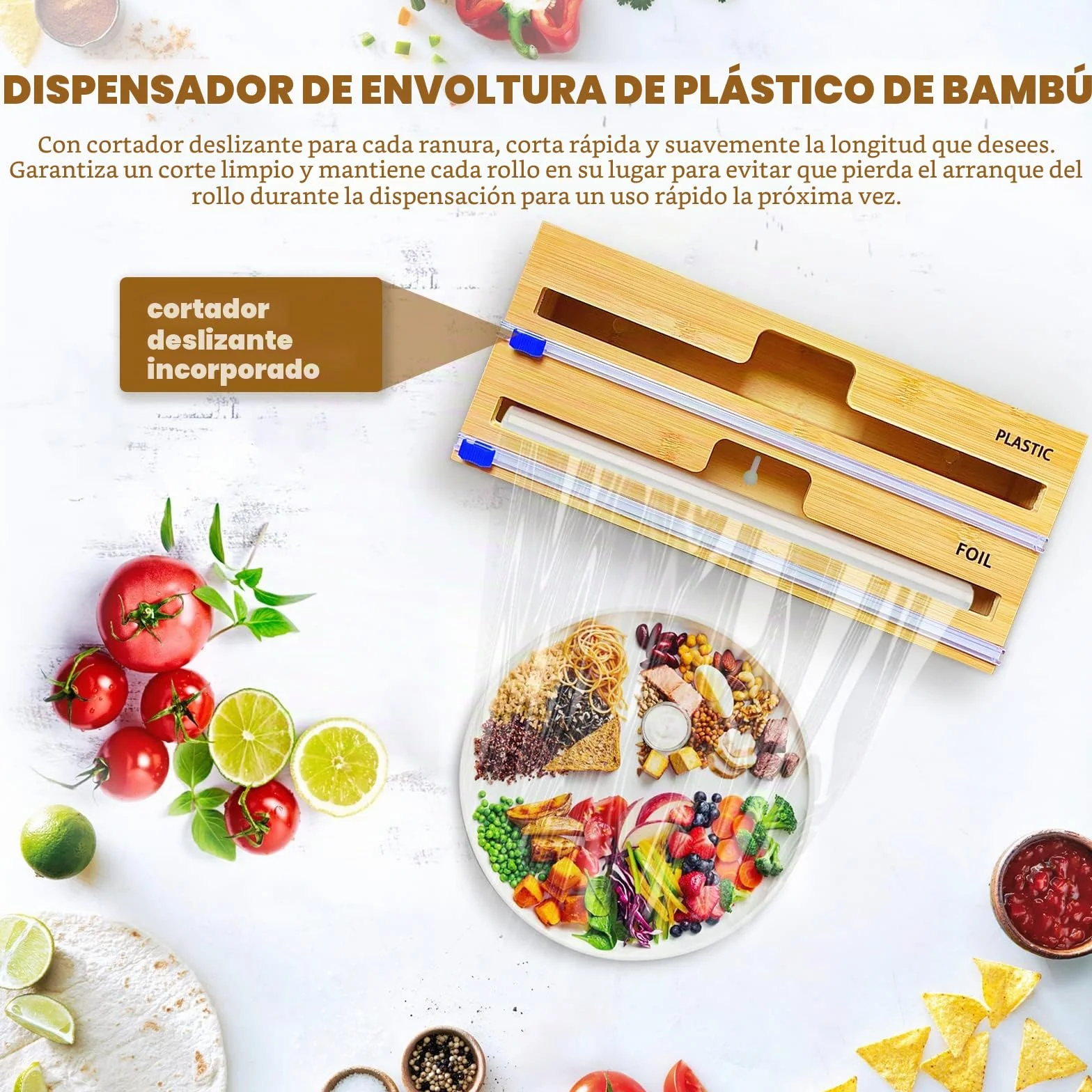Dispensador de láminas de Papel Film y Aluminio 2 en 1 para cocina y restaurante