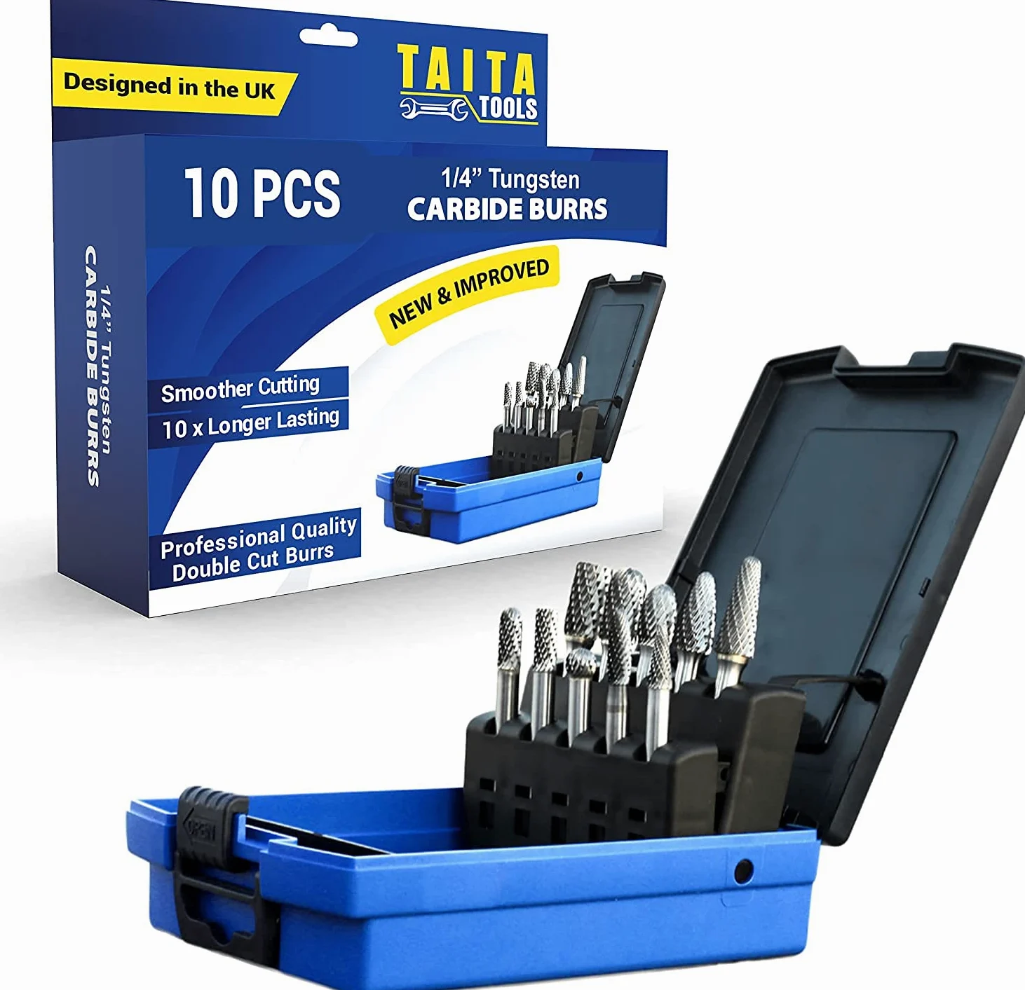 Juego de fresas de carburo de 10 piezas, vástago de 0.63 cm, tungsteno sólido de doble corte rotativo brocas – Accesorios para Dremel, Fordom, Dewalt, perforación, grabado