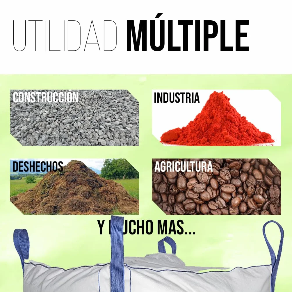 Saco Big Bag 1000kg con boca de vaciado y asas reforzadas 90x90x120cm, sacos para escombros, bolsa jardin, obra, almacenaje y transporte de materiales, resistente, reutilizable y duradero. (10 Uds)