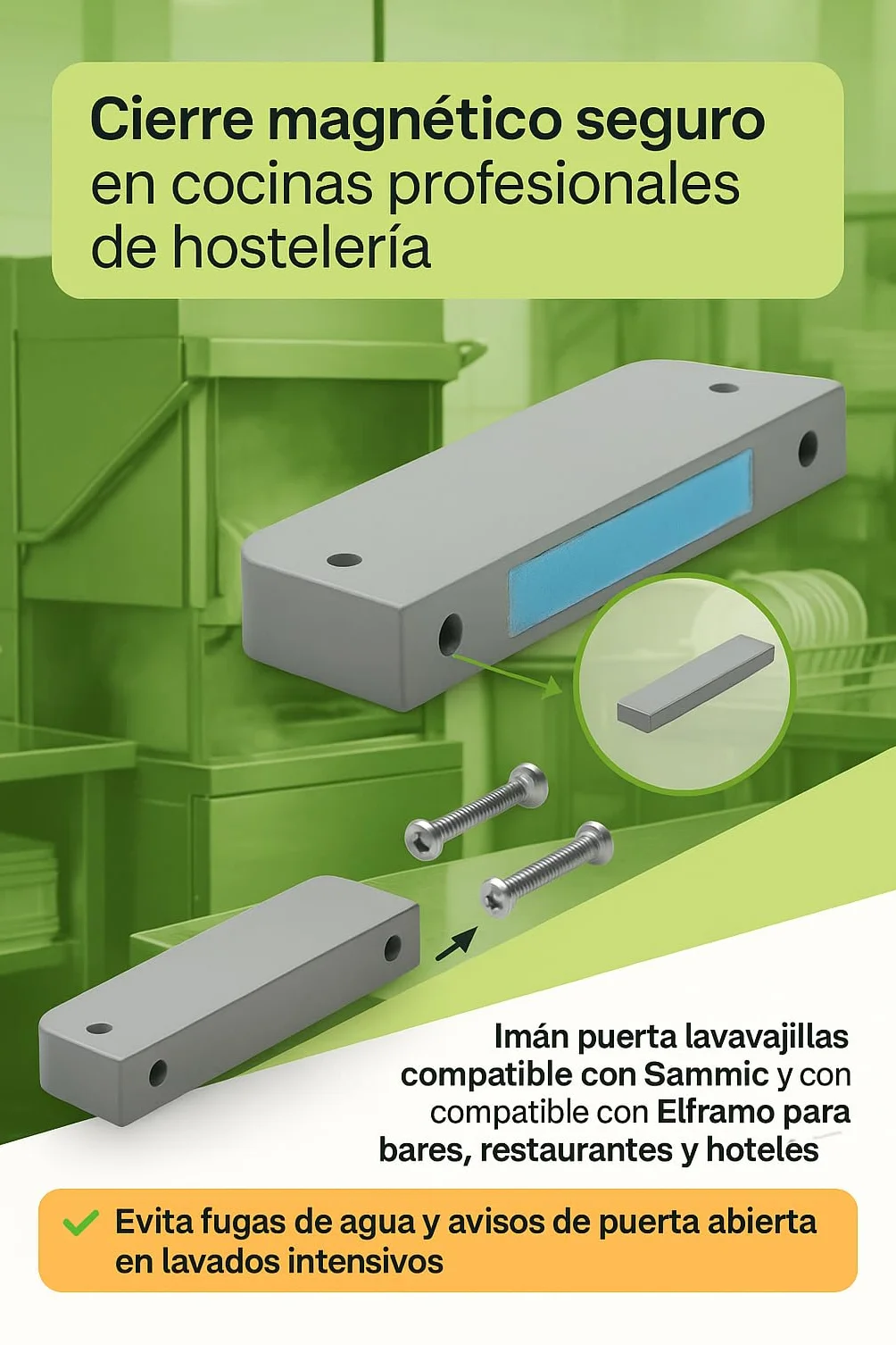 CubetasGastronorm ® Iman Puerta Lavavajillas Compatible Con Sammic SL350B SL550B SL550BP SL290B Elframo D120dgt Bloque Magnetico Cierre 62X18X6 mm Repuesto Tecnico Profesional Hosteleria Pro SL