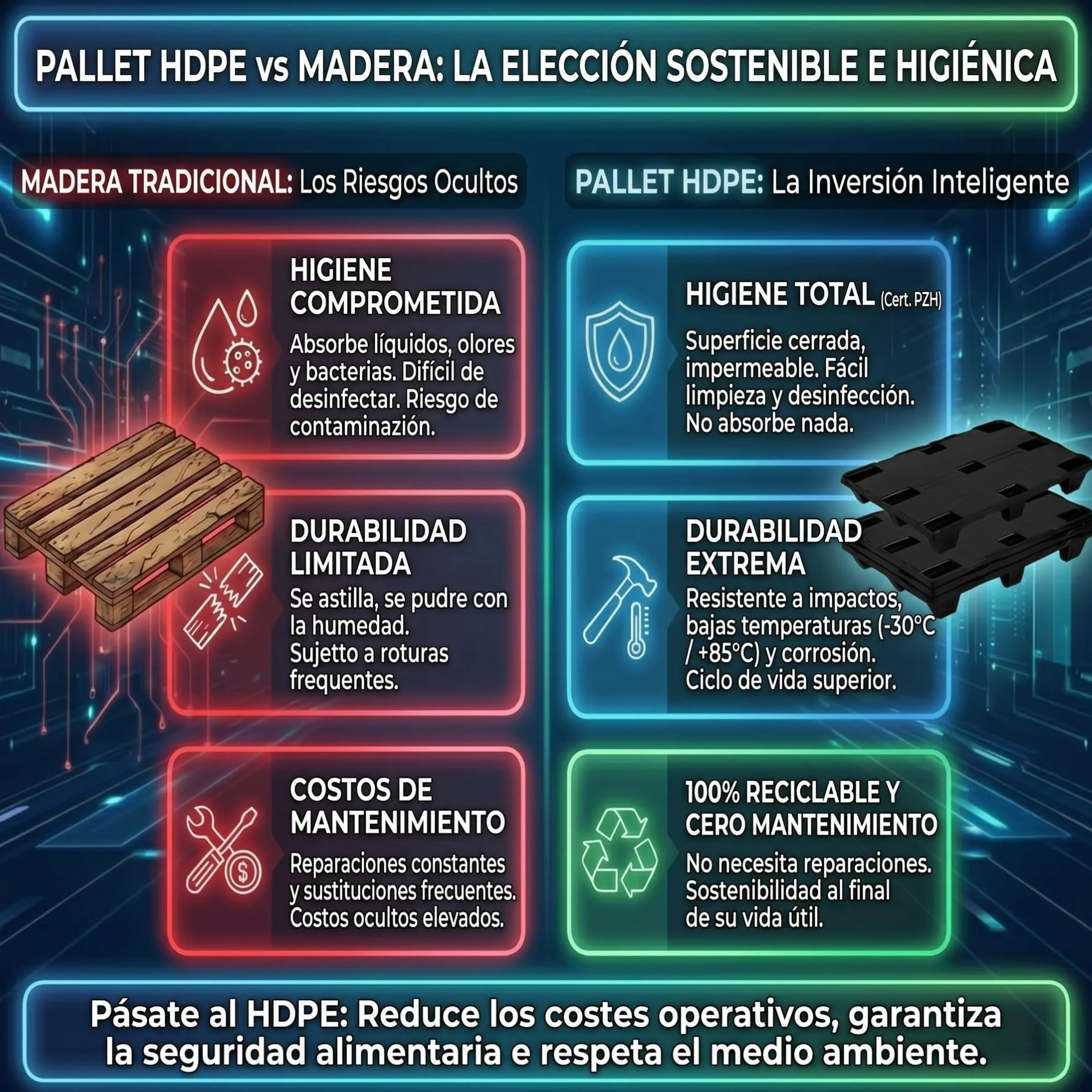 IMJ-Global - Palet de Plastico HDPE, Palets de Plastico 120x80cm con 9 Pies de Base, con Certificación para Uso Alimentario y una Capacidad de Carga Máxima de 2500 kg (10 Palets)